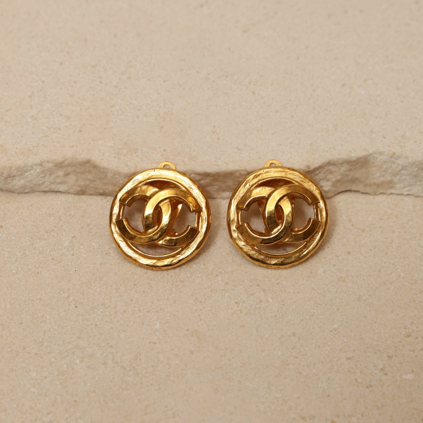 Chanel 1994 CC Round Clip - On Earrings 24K GP - FashioNica