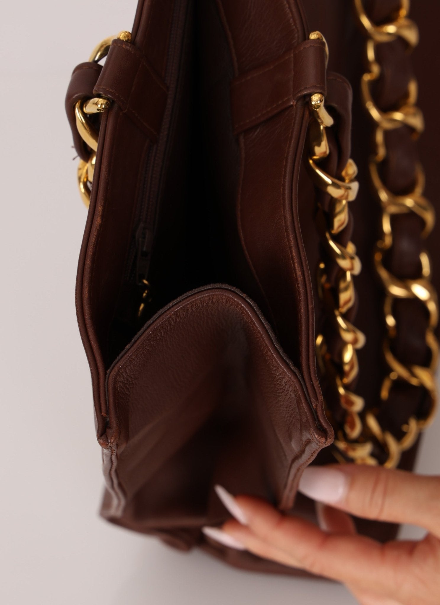 Chanel 1994 Chocolate Calfskin Chunky Chain Tote - FashioNica