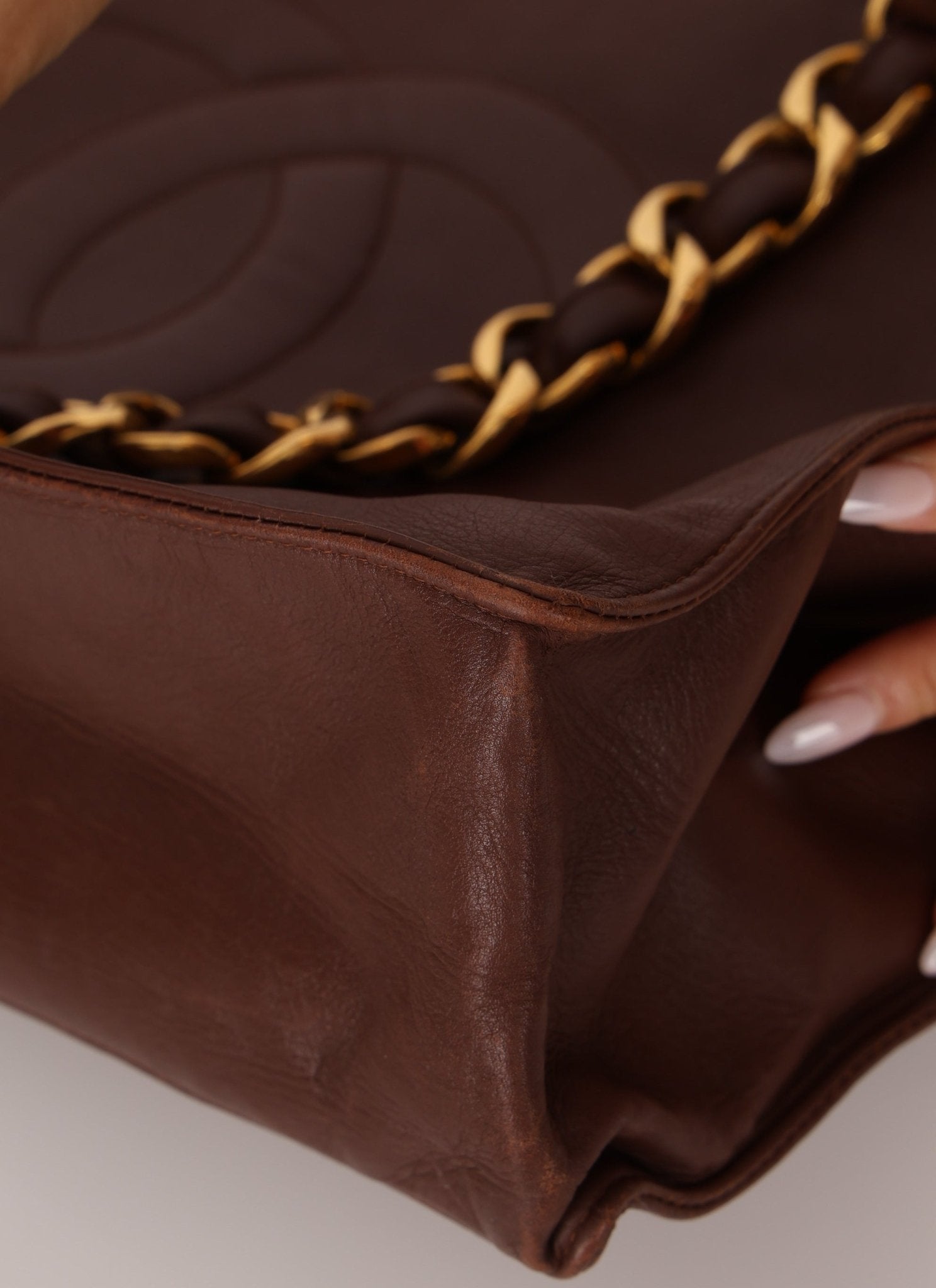 Chanel 1994 Chocolate Calfskin Chunky Chain Tote - FashioNica