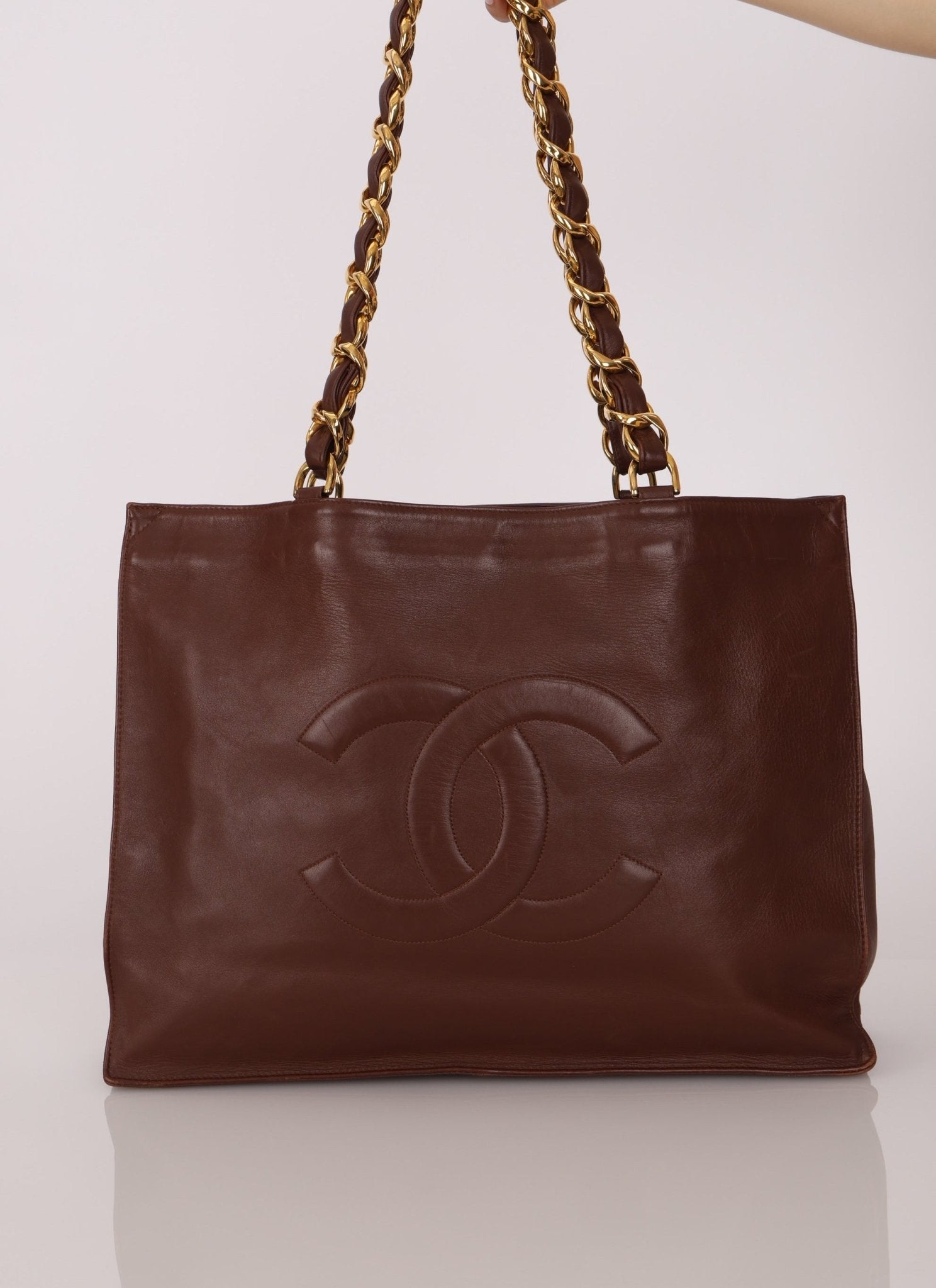 Chanel 1994 Chocolate Calfskin Chunky Chain Tote - FashioNica