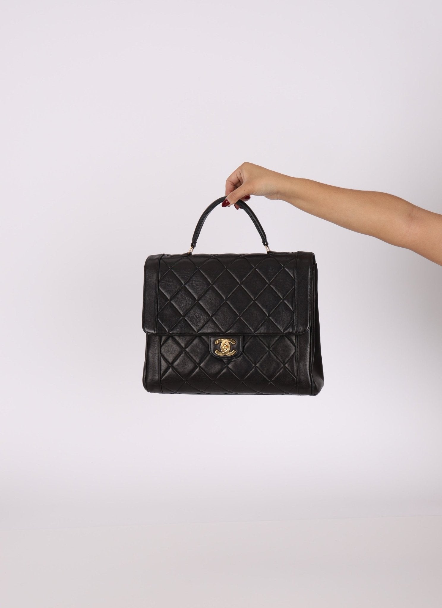 Chanel 1994 Lambskin Turnlock Top Handle Kelly - FashioNica