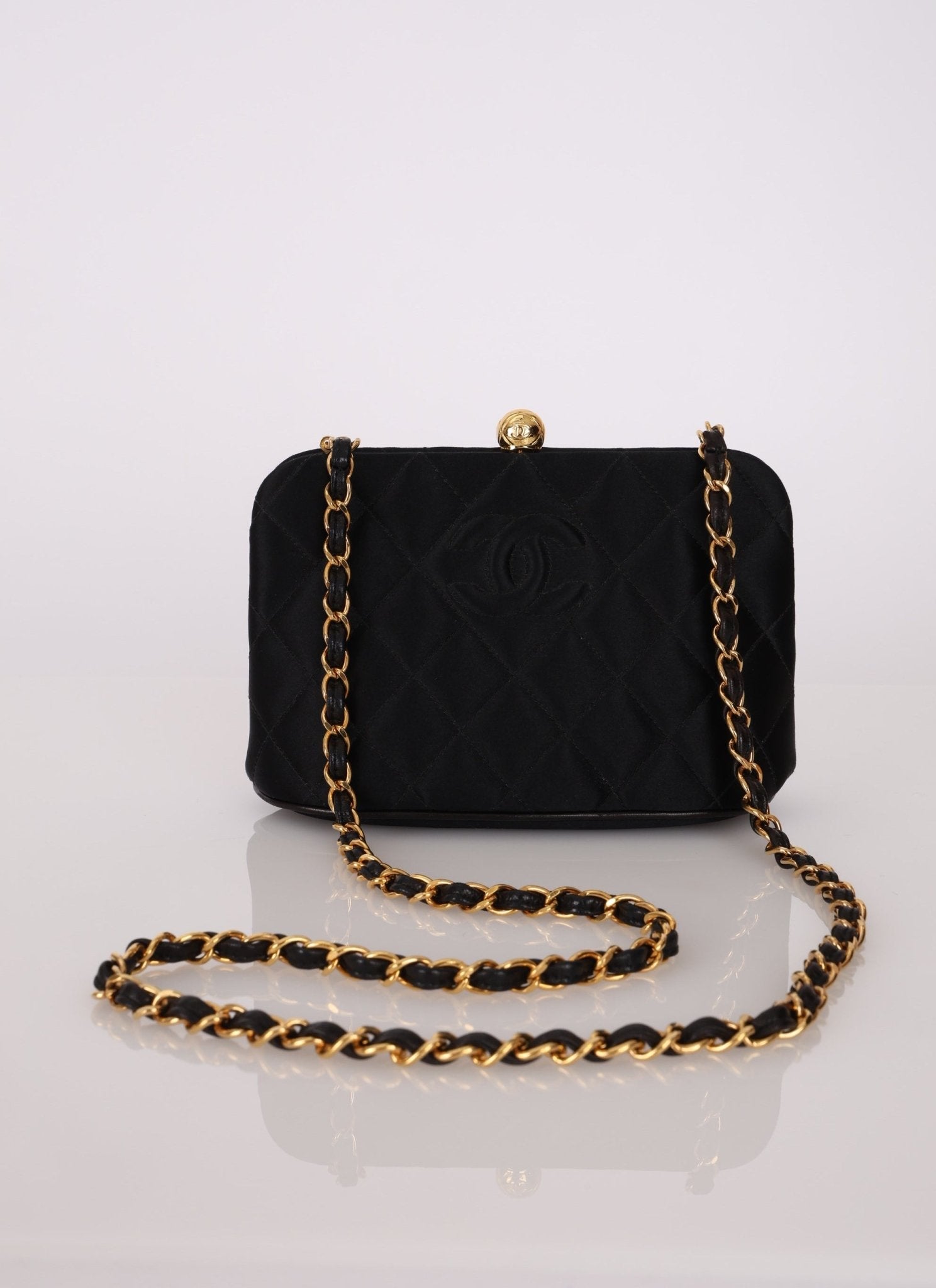 Chanel 1994 Satin Kisslock 24K GP Chain Mini Crossbody - FashioNica