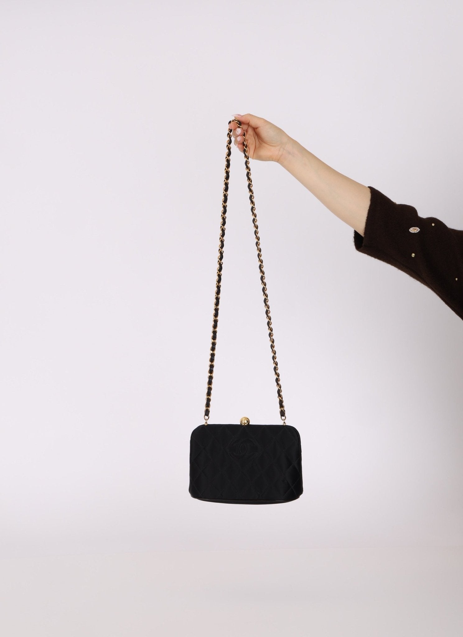 Chanel 1994 Satin Kisslock 24K GP Chain Mini Crossbody - FashioNica