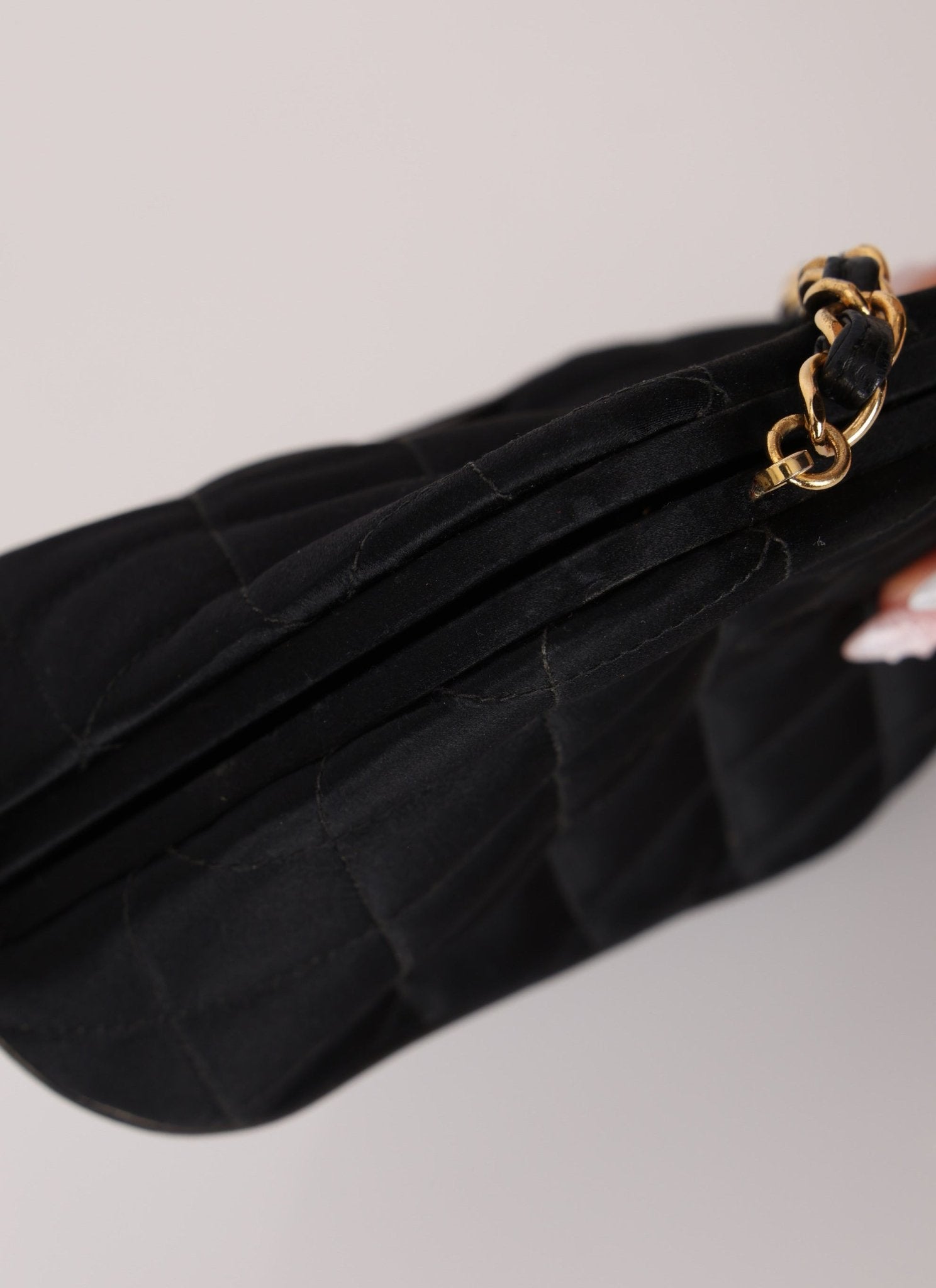 Chanel 1994 Satin Kisslock 24K GP Chain Mini Crossbody - FashioNica