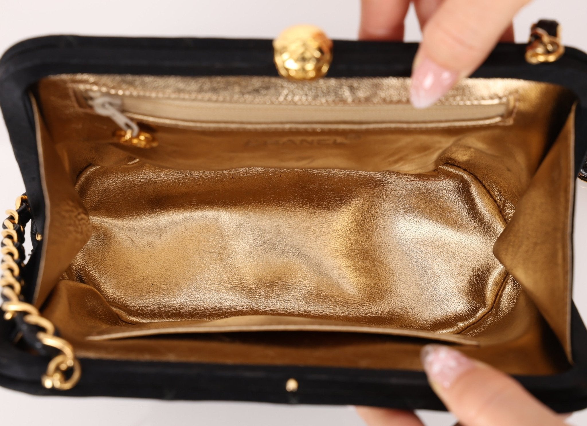 Chanel 1994 Satin Kisslock 24K GP Chain Mini Crossbody - FashioNica