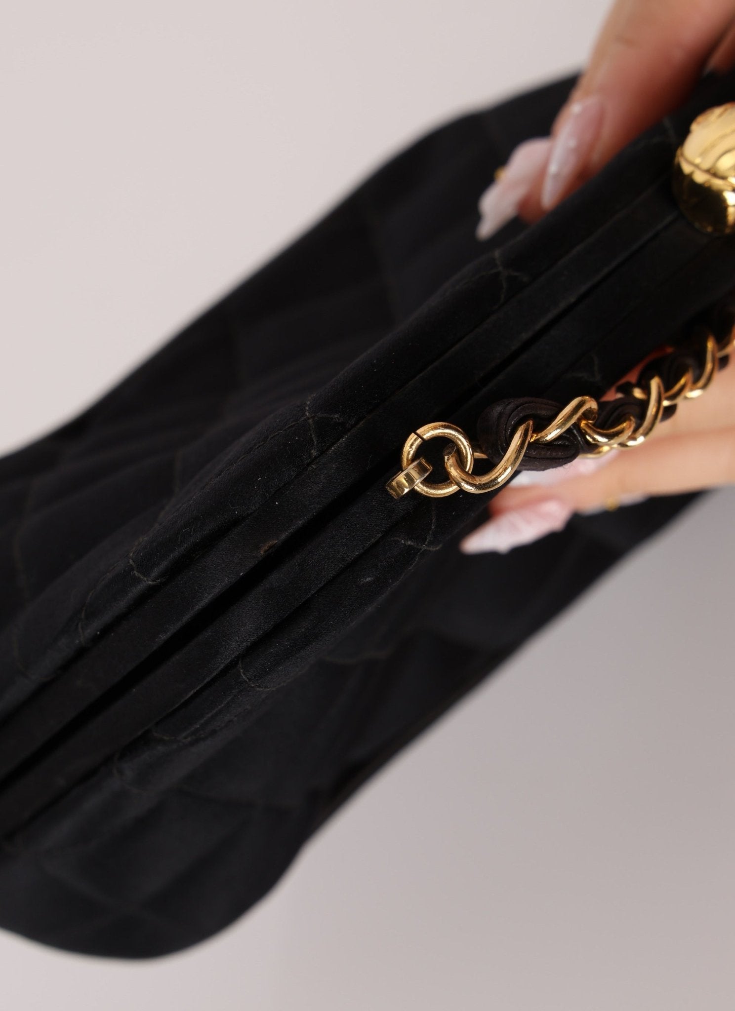 Chanel 1994 Satin Kisslock 24K GP Chain Mini Crossbody - FashioNica