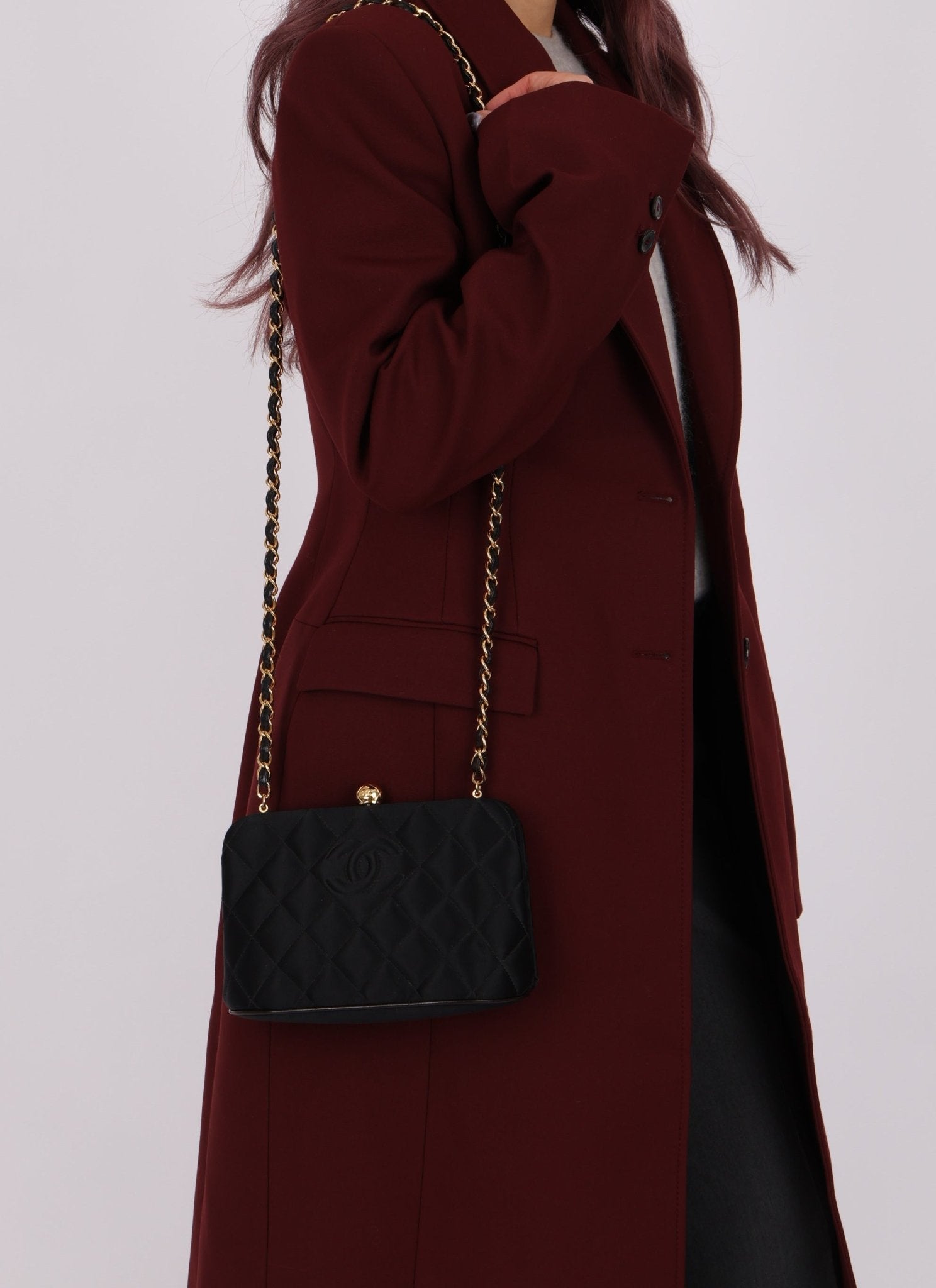 Chanel 1994 Satin Kisslock 24K GP Chain Mini Crossbody - FashioNica