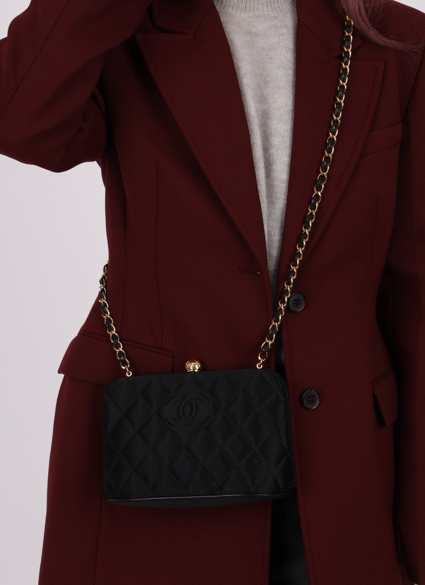 Chanel 1994 Satin Kisslock 24K GP Chain Mini Crossbody - FashioNica