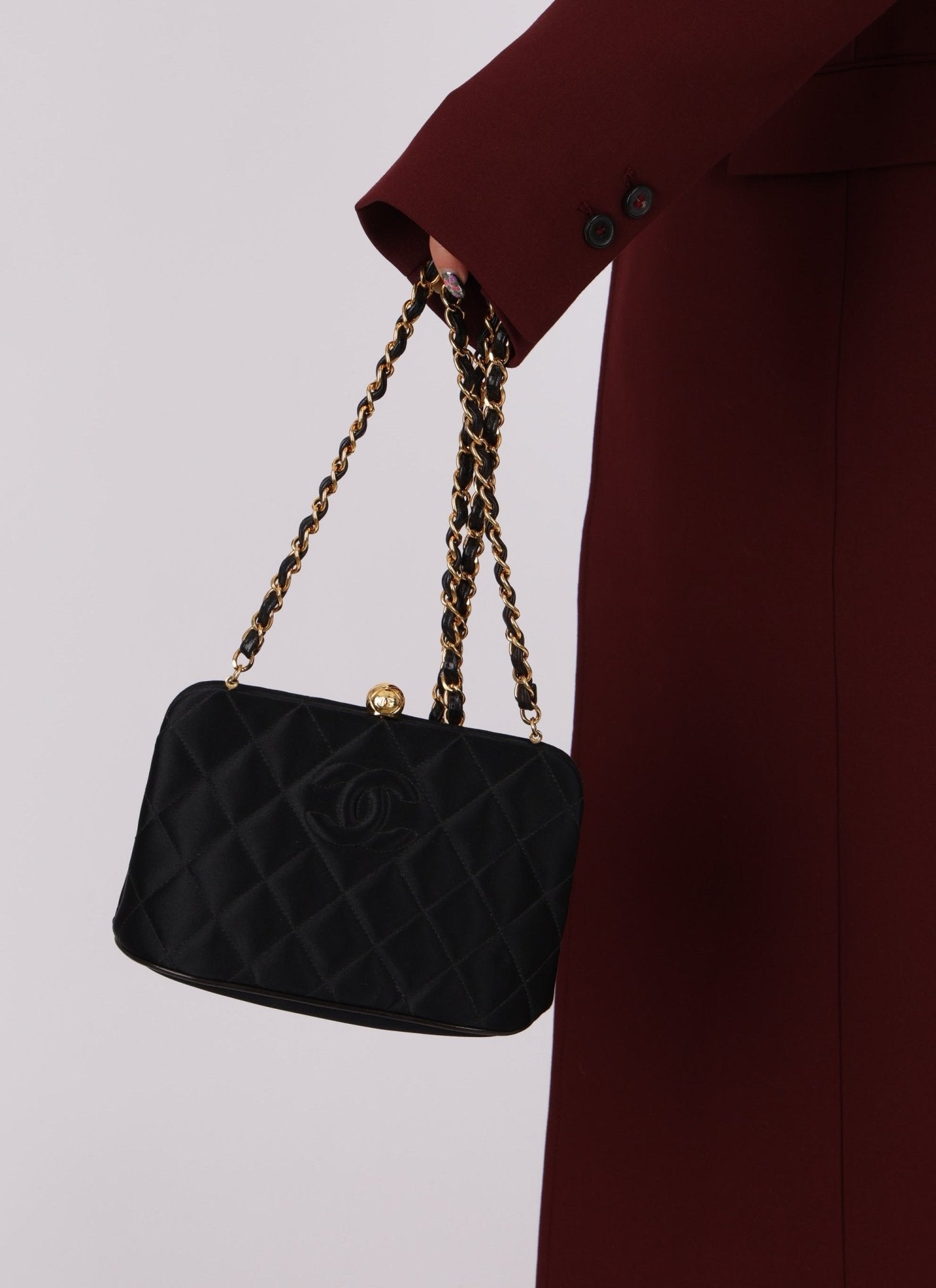Chanel 1994 Satin Kisslock 24K GP Chain Mini Crossbody - FashioNica