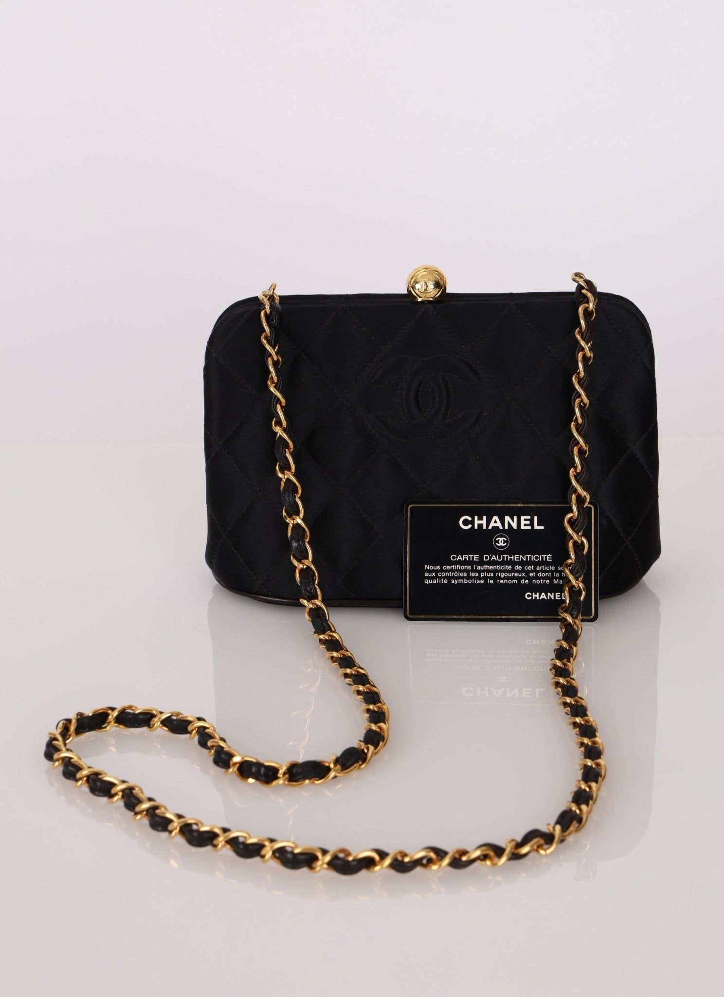 Chanel 1994 Satin Kisslock 24K GP Chain Mini Crossbody - FashioNica