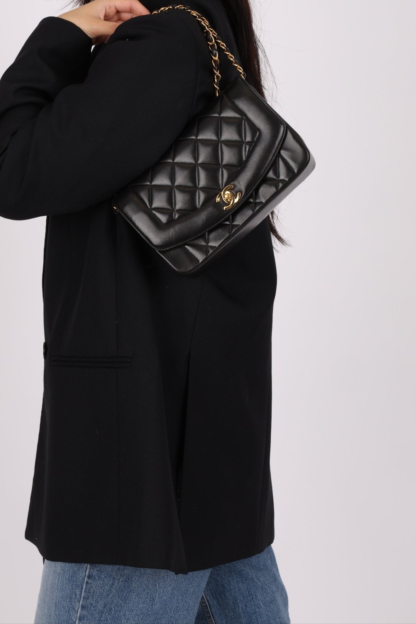 Chanel 1994 Small Black Diana 24K GP - FashioNica
