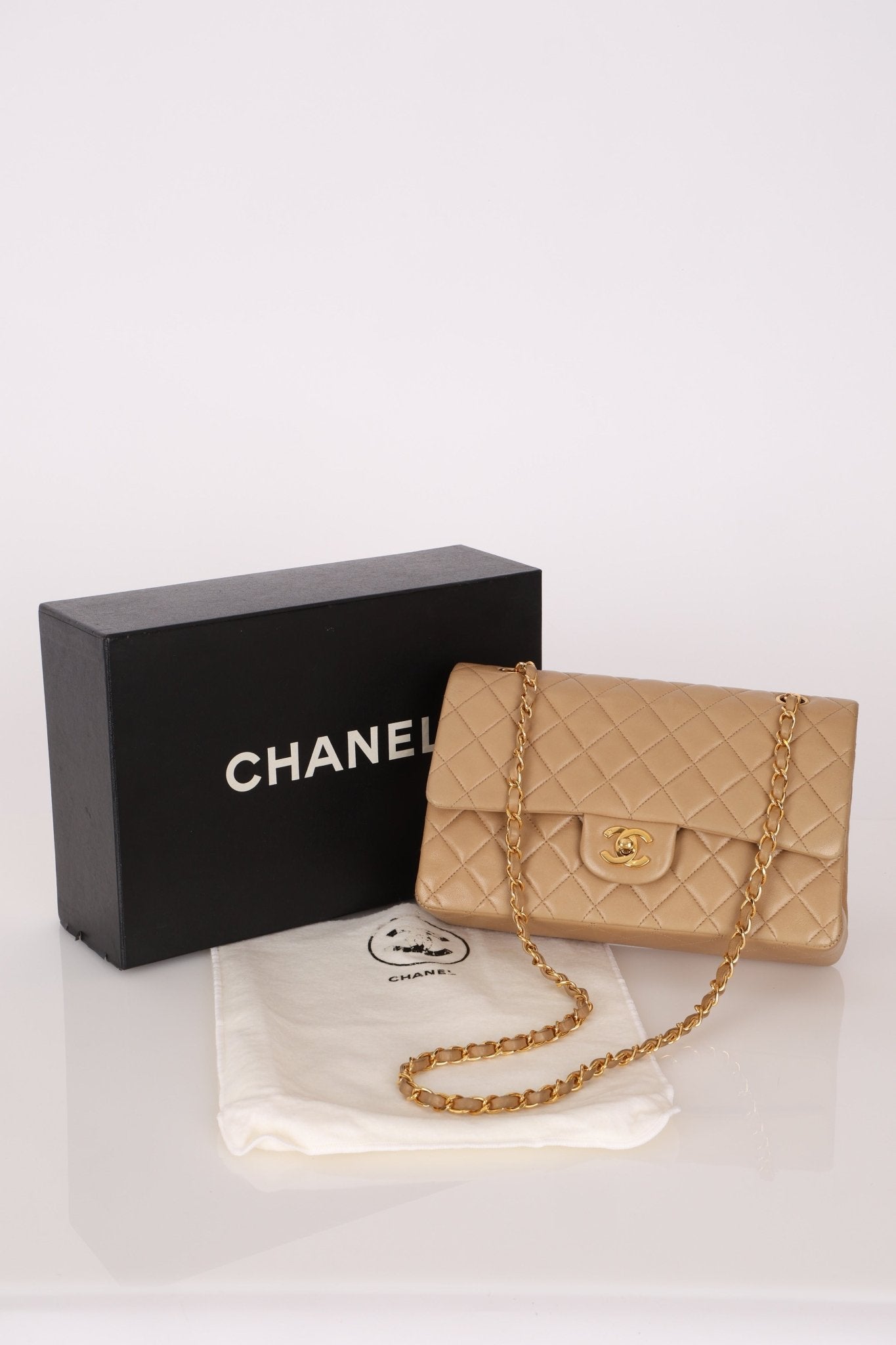 Chanel 1994 Taupe Lambskin Medium Double Flap 24K GP - FashioNica