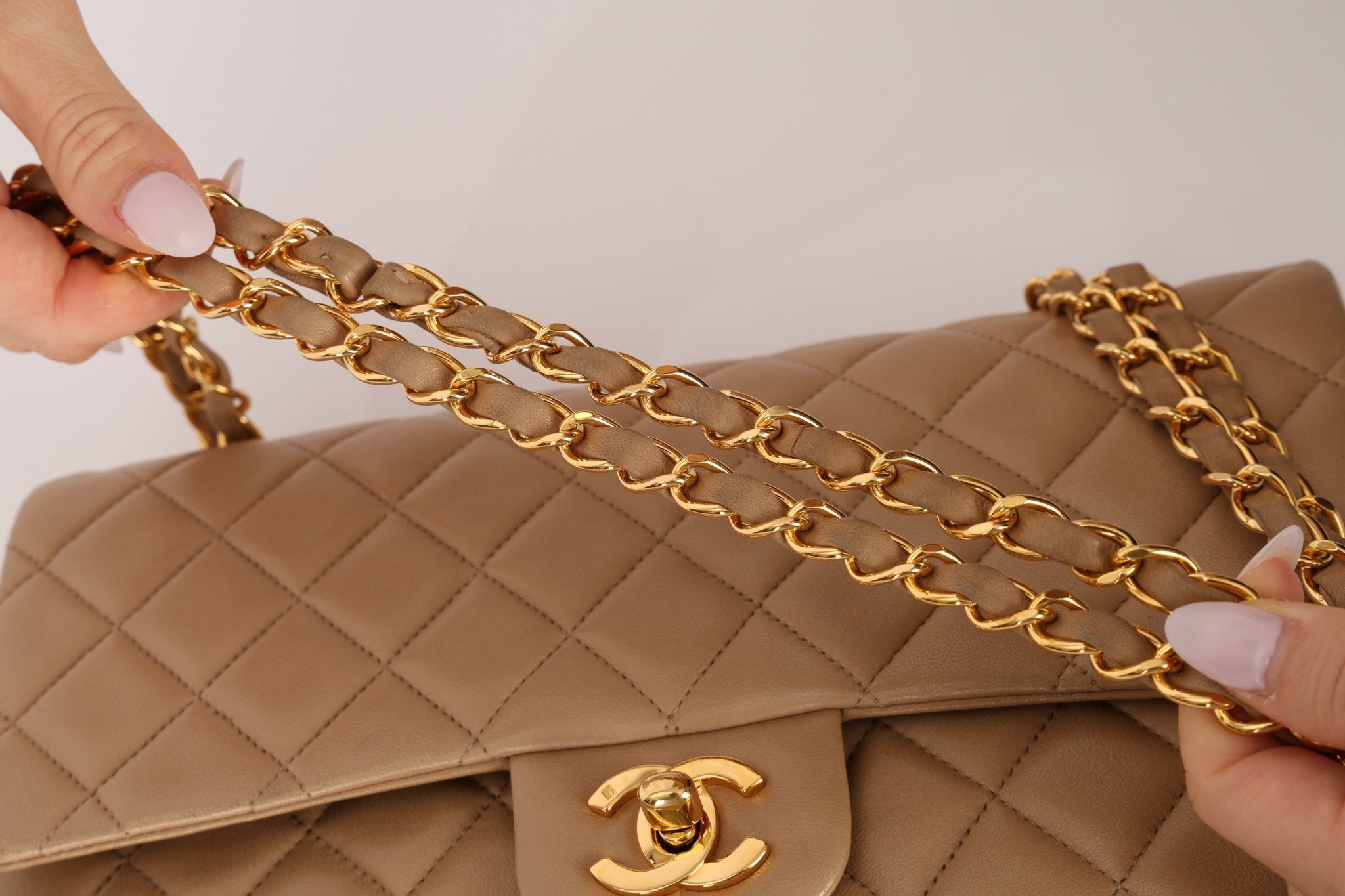 Chanel 1994 Taupe Lambskin Medium Double Flap 24K GP - FashioNica