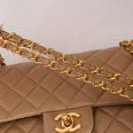 Chanel 1994 Taupe Lambskin Medium Double Flap 24K GP - FashioNica