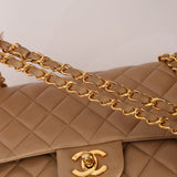 Chanel 1994 Taupe Lambskin Medium Double Flap 24K GP - FashioNica