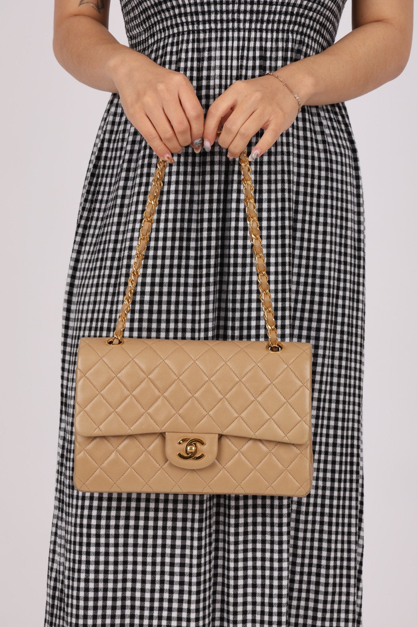 Chanel 1994 Taupe Lambskin Medium Double Flap 24K GP - FashioNica