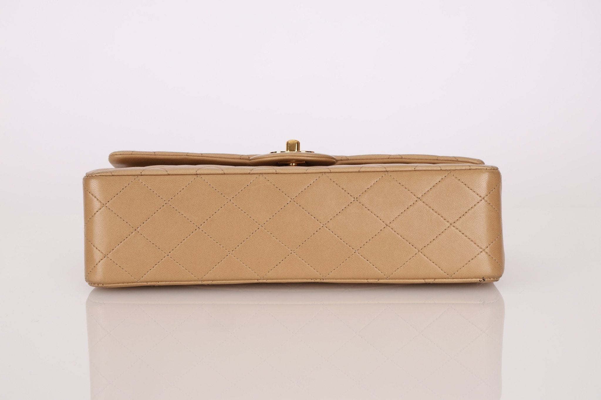 Chanel 1994 Taupe Lambskin Medium Double Flap 24K GP - FashioNica