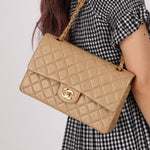 Chanel 1994 Taupe Lambskin Medium Double Flap 24K GP - FashioNica