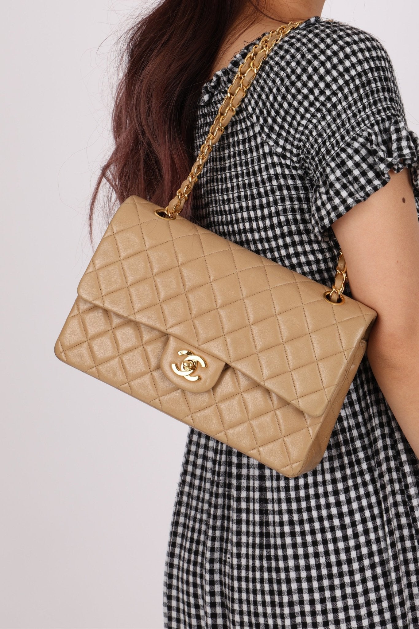 Chanel 1994 Taupe Lambskin Medium Double Flap 24K GP - FashioNica