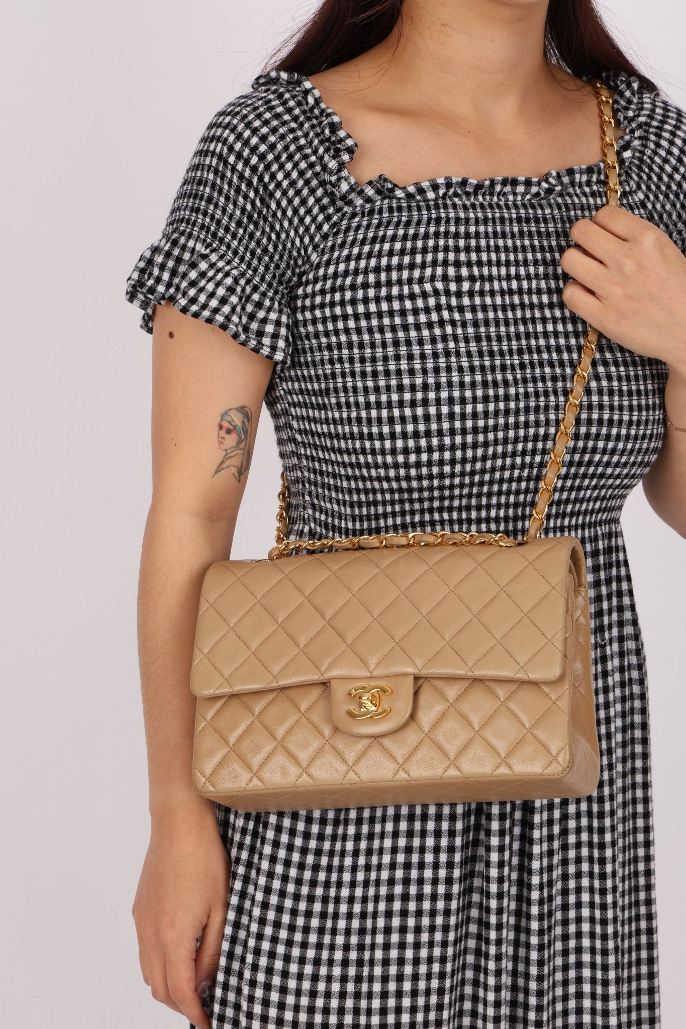 Chanel 1994 Taupe Lambskin Medium Double Flap 24K GP - FashioNica