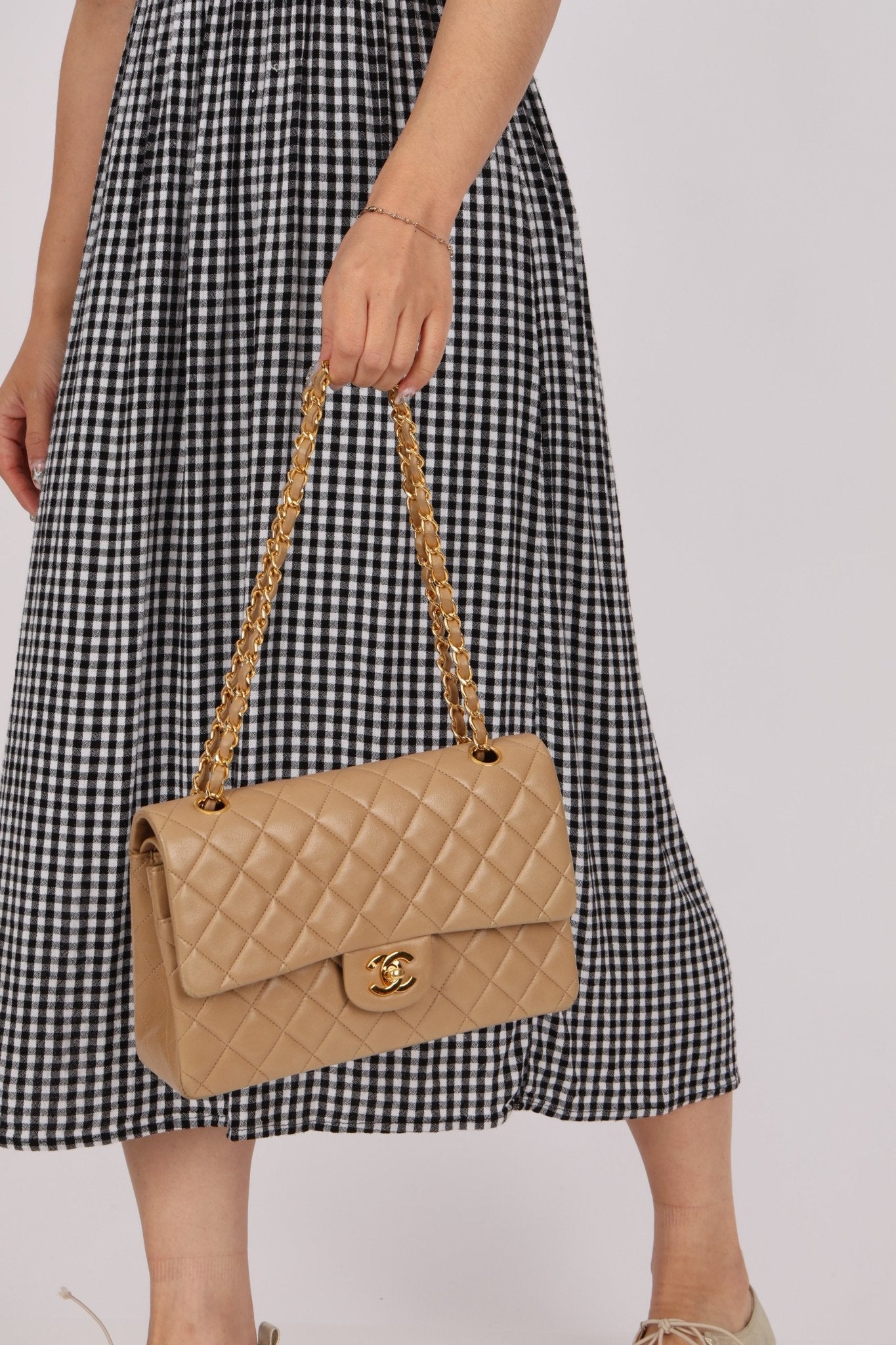 Chanel 1994 Taupe Lambskin Medium Double Flap 24K GP - FashioNica