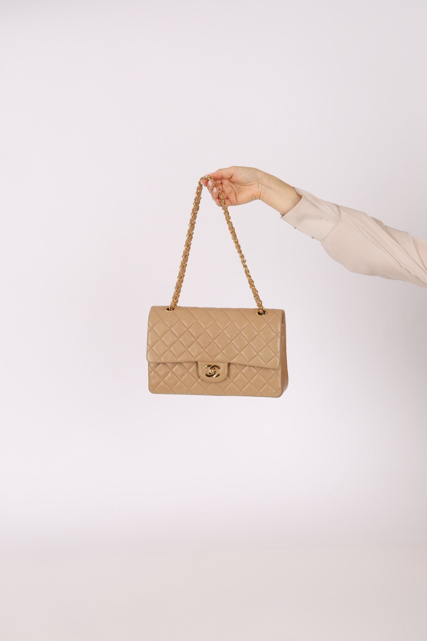 Chanel 1994 Taupe Lambskin Medium Double Flap 24K GP - FashioNica