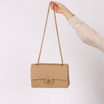 Chanel 1994 Taupe Lambskin Medium Double Flap 24K GP - FashioNica