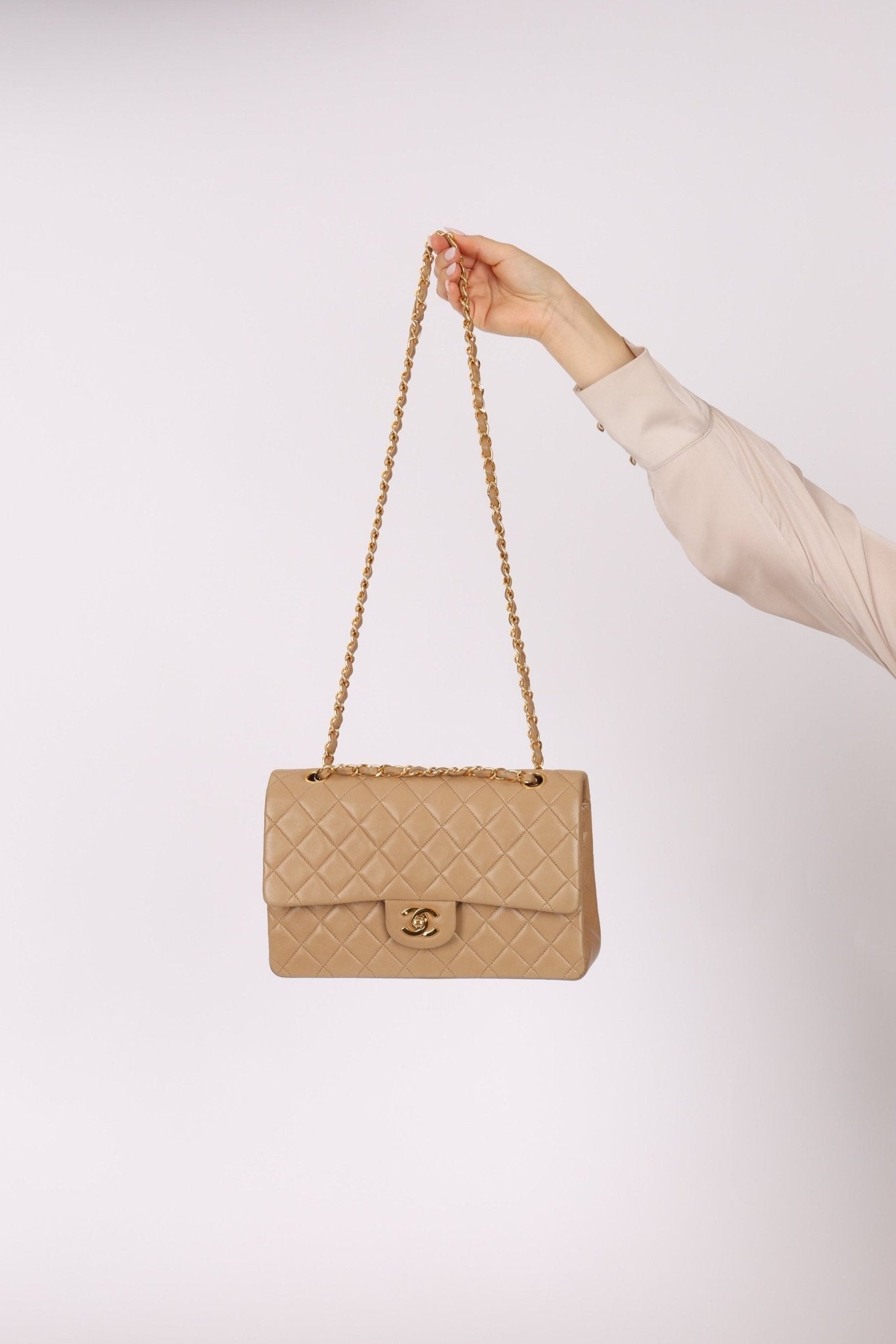 Chanel 1994 Taupe Lambskin Medium Double Flap 24K GP - FashioNica