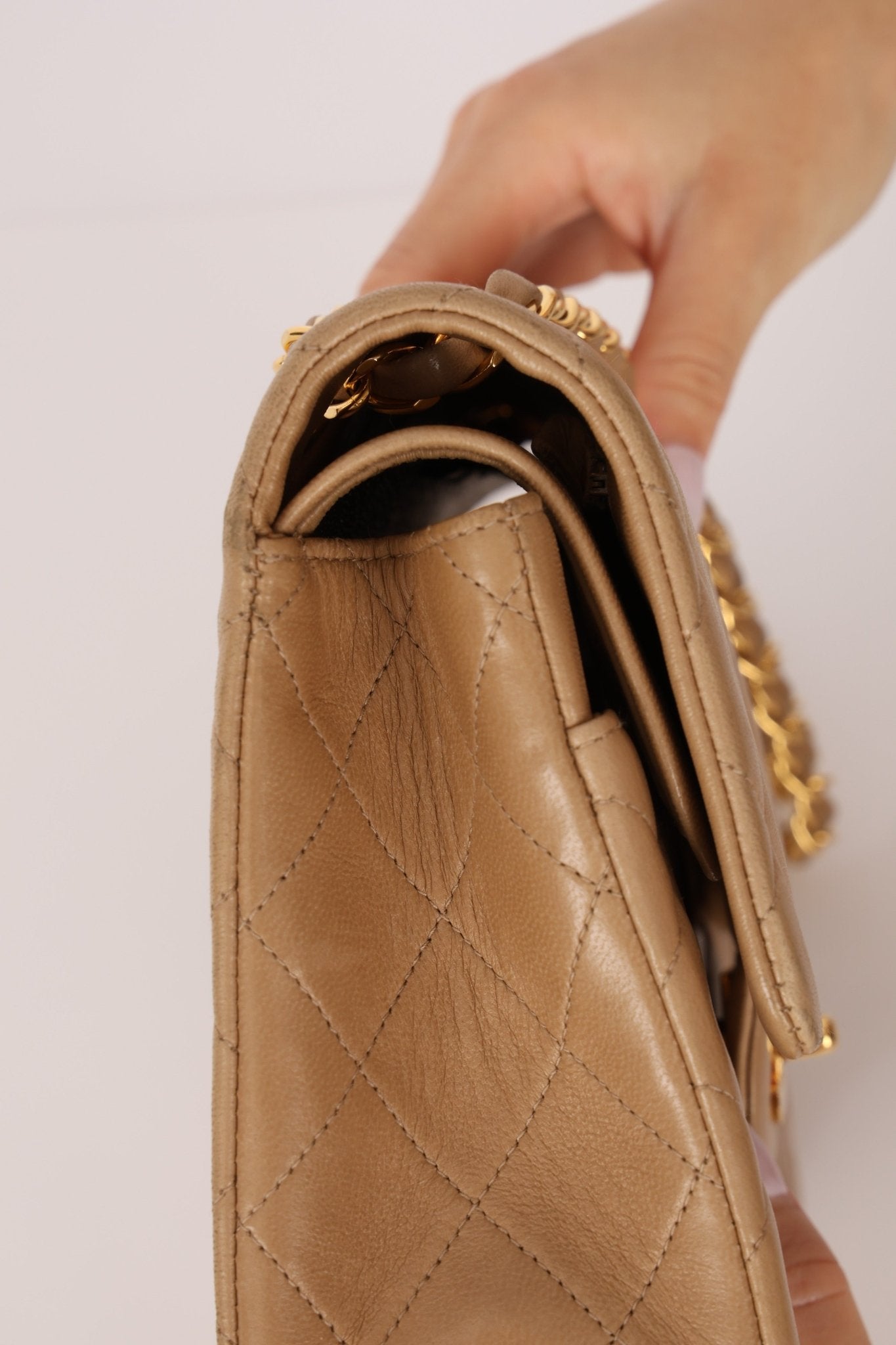 Chanel 1994 Taupe Lambskin Medium Double Flap 24K GP - FashioNica