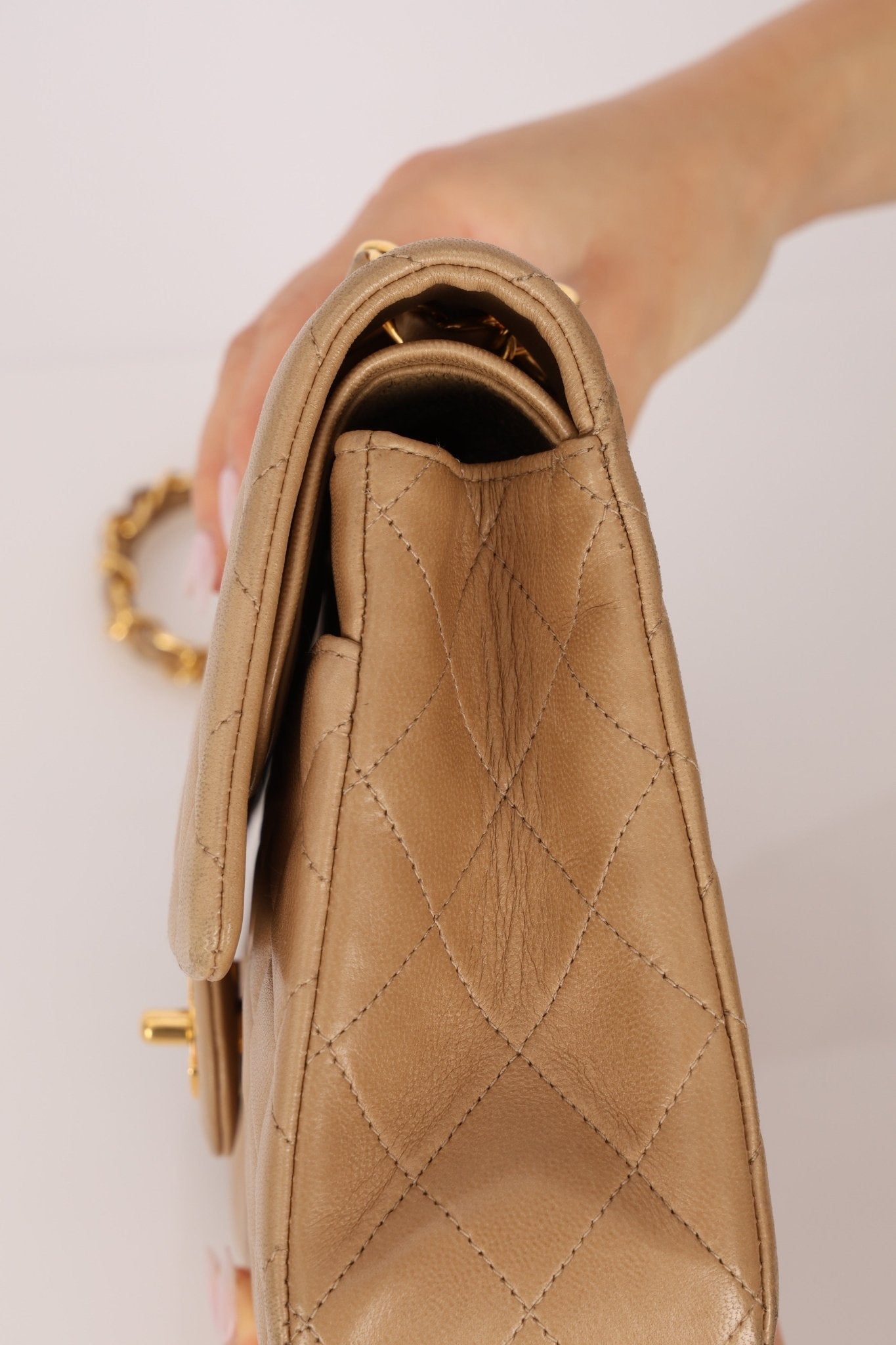 Chanel 1994 Taupe Lambskin Medium Double Flap 24K GP - FashioNica