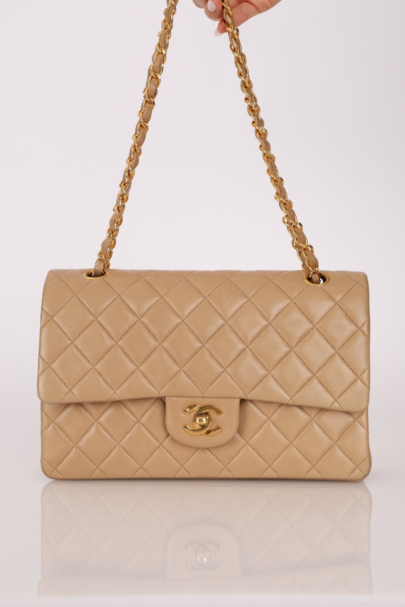 Chanel 1994 Taupe Lambskin Medium Double Flap 24K GP - FashioNica