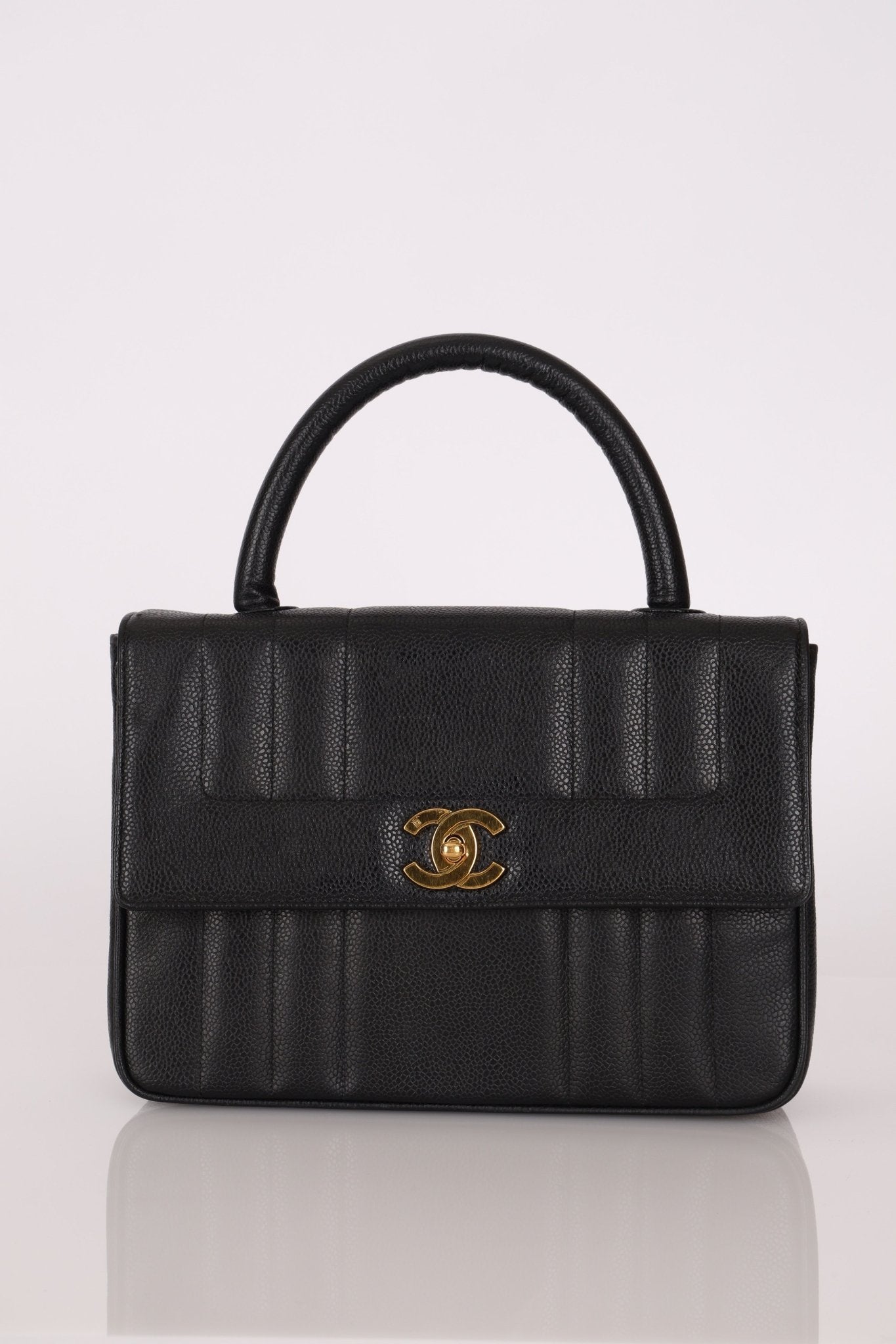 Chanel 1995 Caviar Mademoiselle Small Kelly Top Handle 24k GP - FashioNica