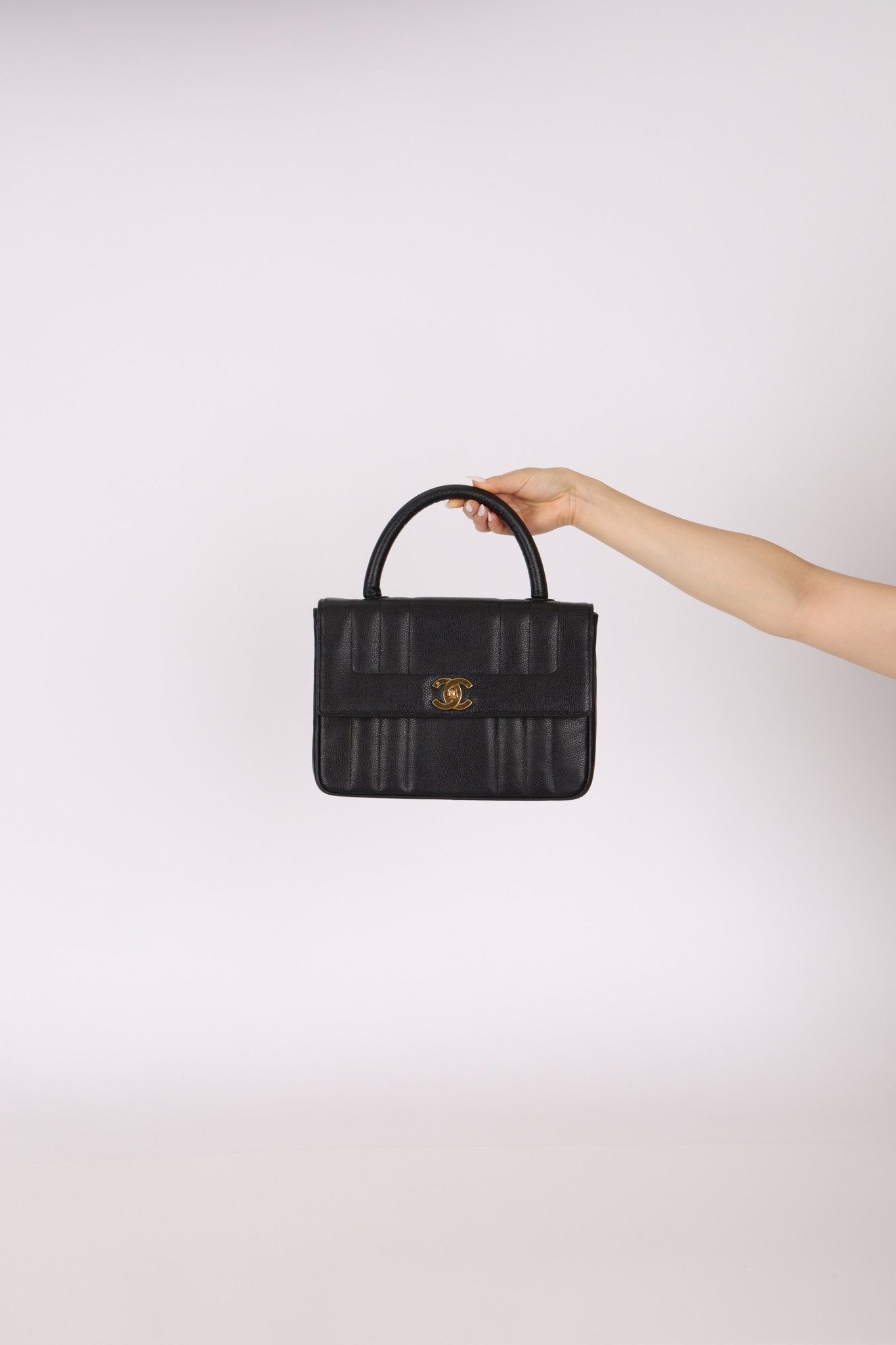 Chanel 1995 Caviar Mademoiselle Small Kelly Top Handle 24k GP - FashioNica