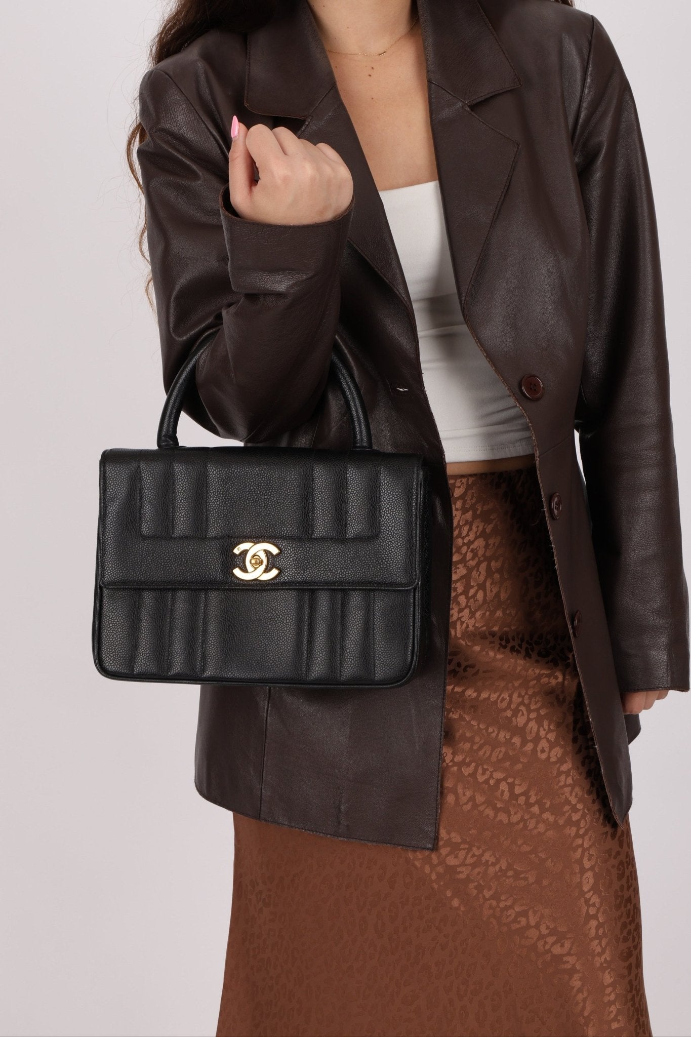 Chanel 1995 Caviar Mademoiselle Small Kelly Top Handle 24k GP - FashioNica