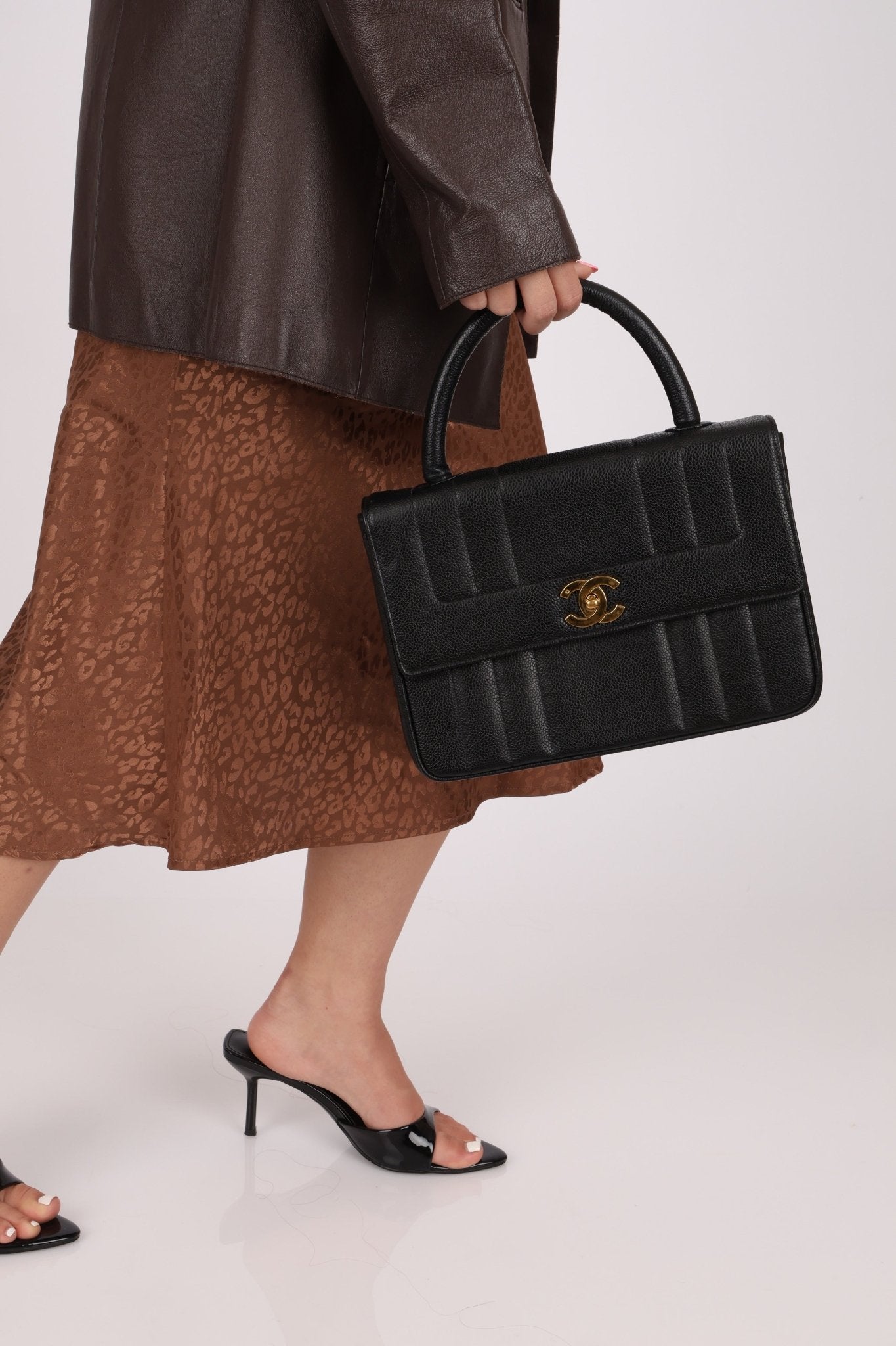 Chanel 1995 Caviar Mademoiselle Small Kelly Top Handle 24k GP - FashioNica