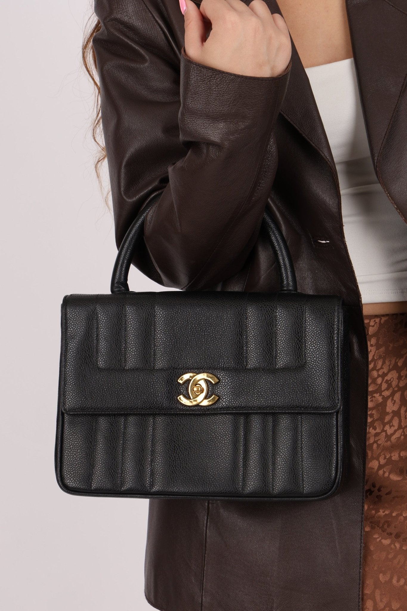 Chanel 1995 Caviar Mademoiselle Small Kelly Top Handle 24k GP - FashioNica