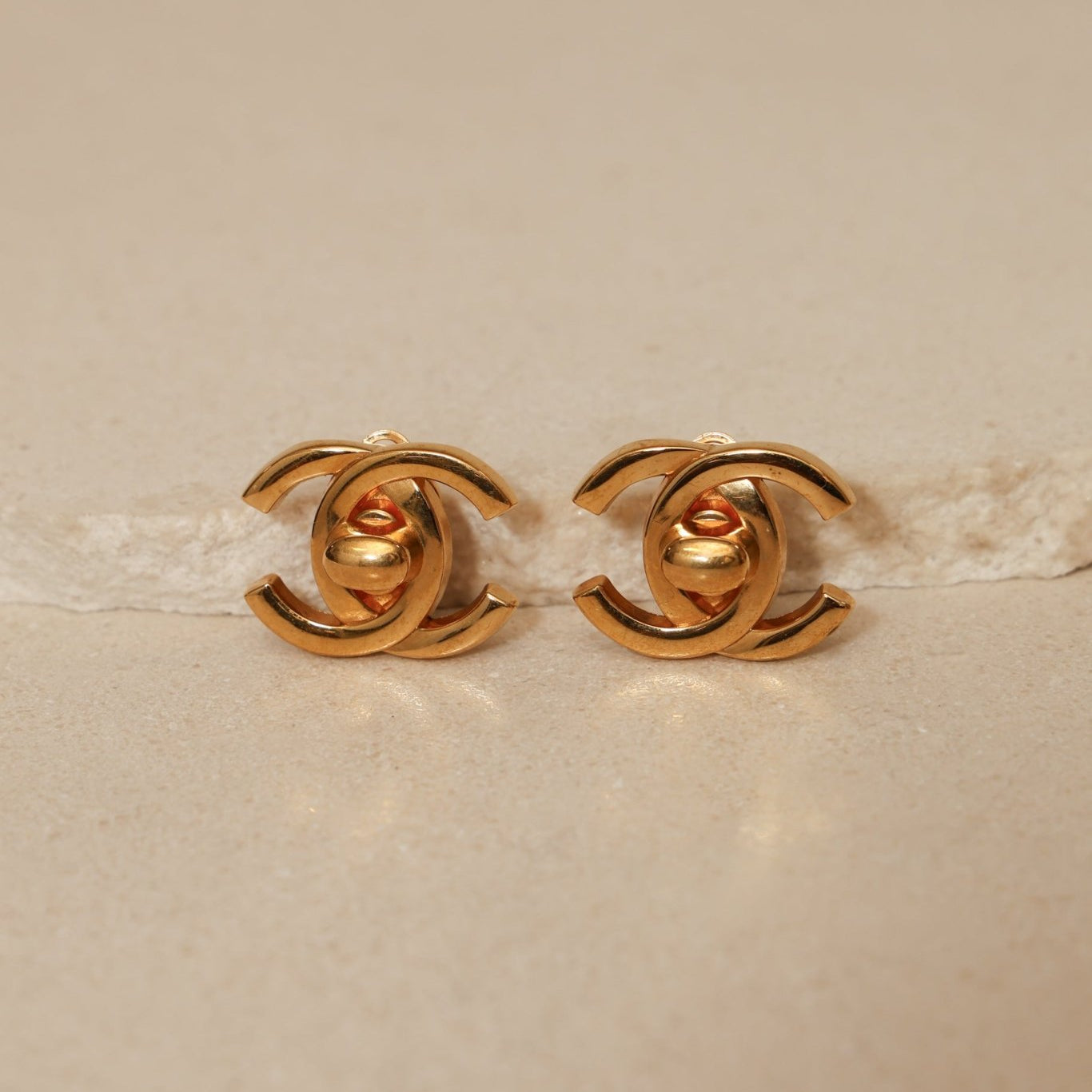 Chanel 1995 CC Turnlock Clip - On Earrings 24K GP - FashioNica