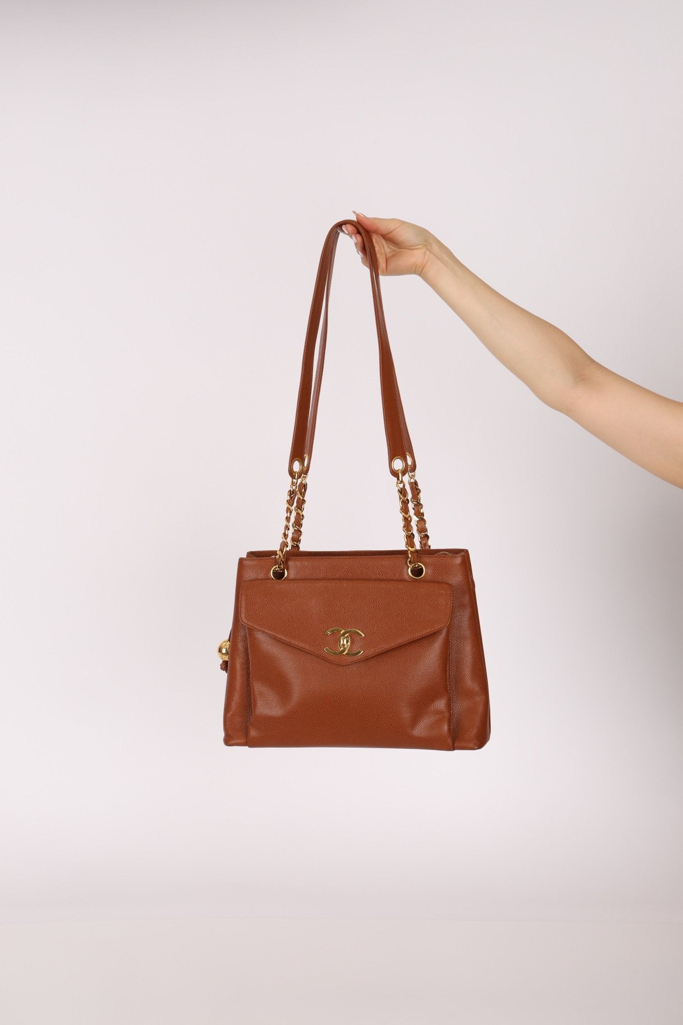 Chanel 1995 Chestnut Caviar Turnlock Pocket Tote 24K GP - FashioNica