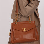 Chanel 1995 Chestnut Caviar Turnlock Pocket Tote 24K GP - FashioNica