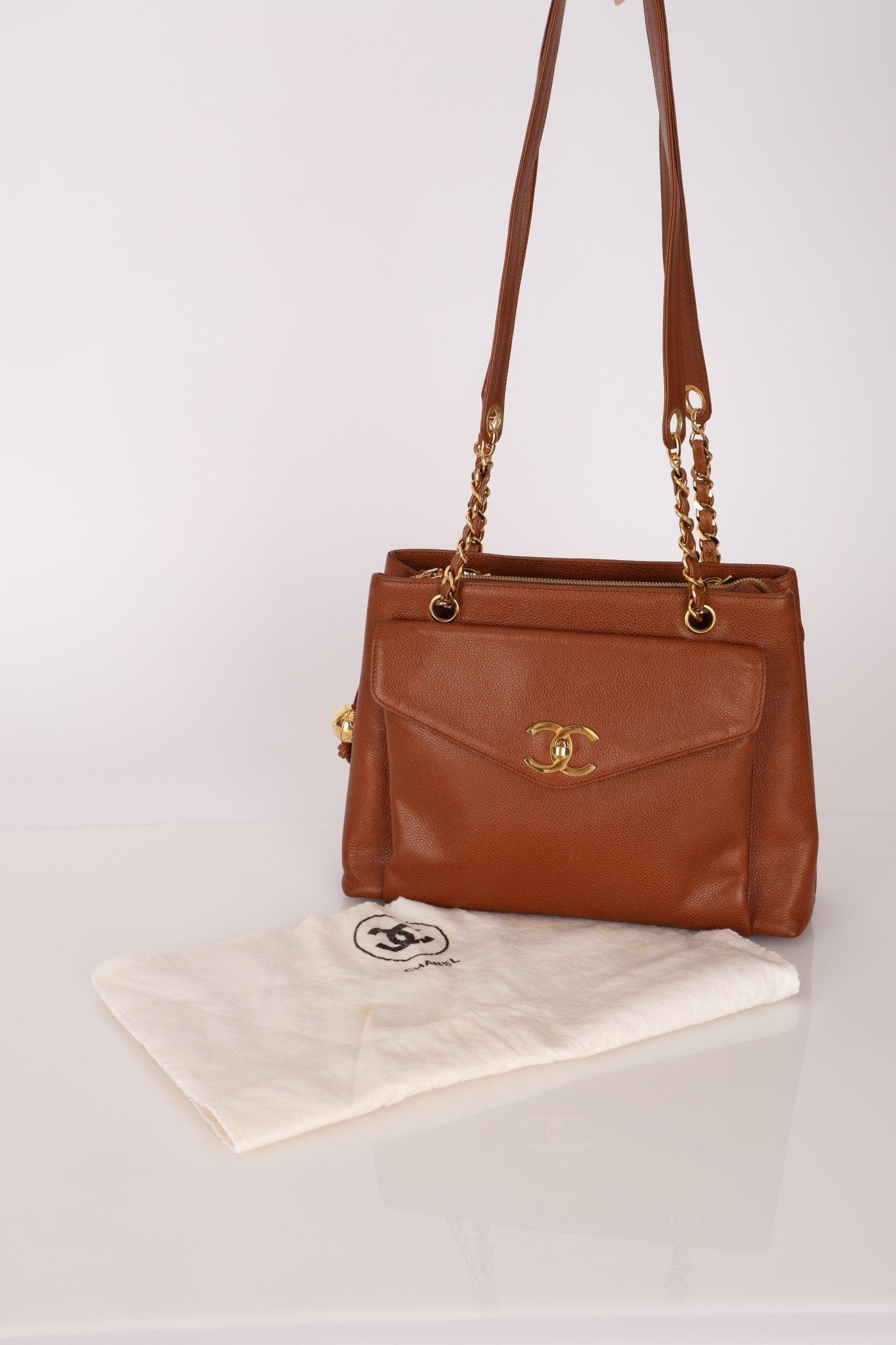 Chanel 1995 Chestnut Caviar Turnlock Pocket Tote 24K GP - FashioNica
