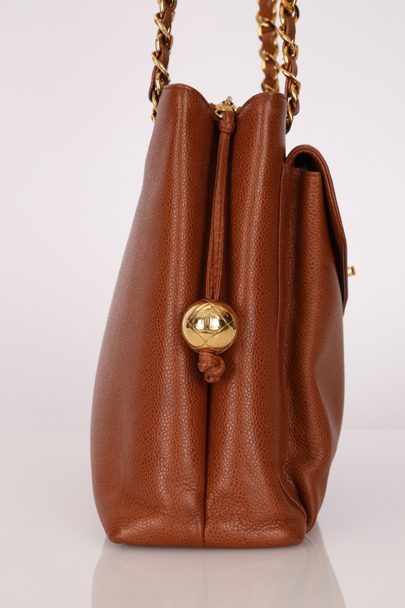 Chanel 1995 Chestnut Caviar Turnlock Pocket Tote 24K GP - FashioNica