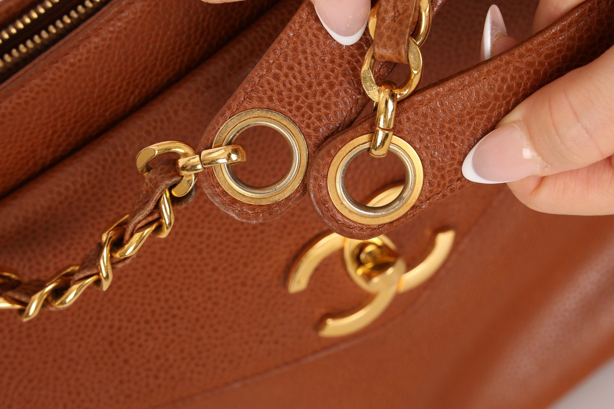 Chanel 1995 Chestnut Caviar Turnlock Pocket Tote 24K GP - FashioNica