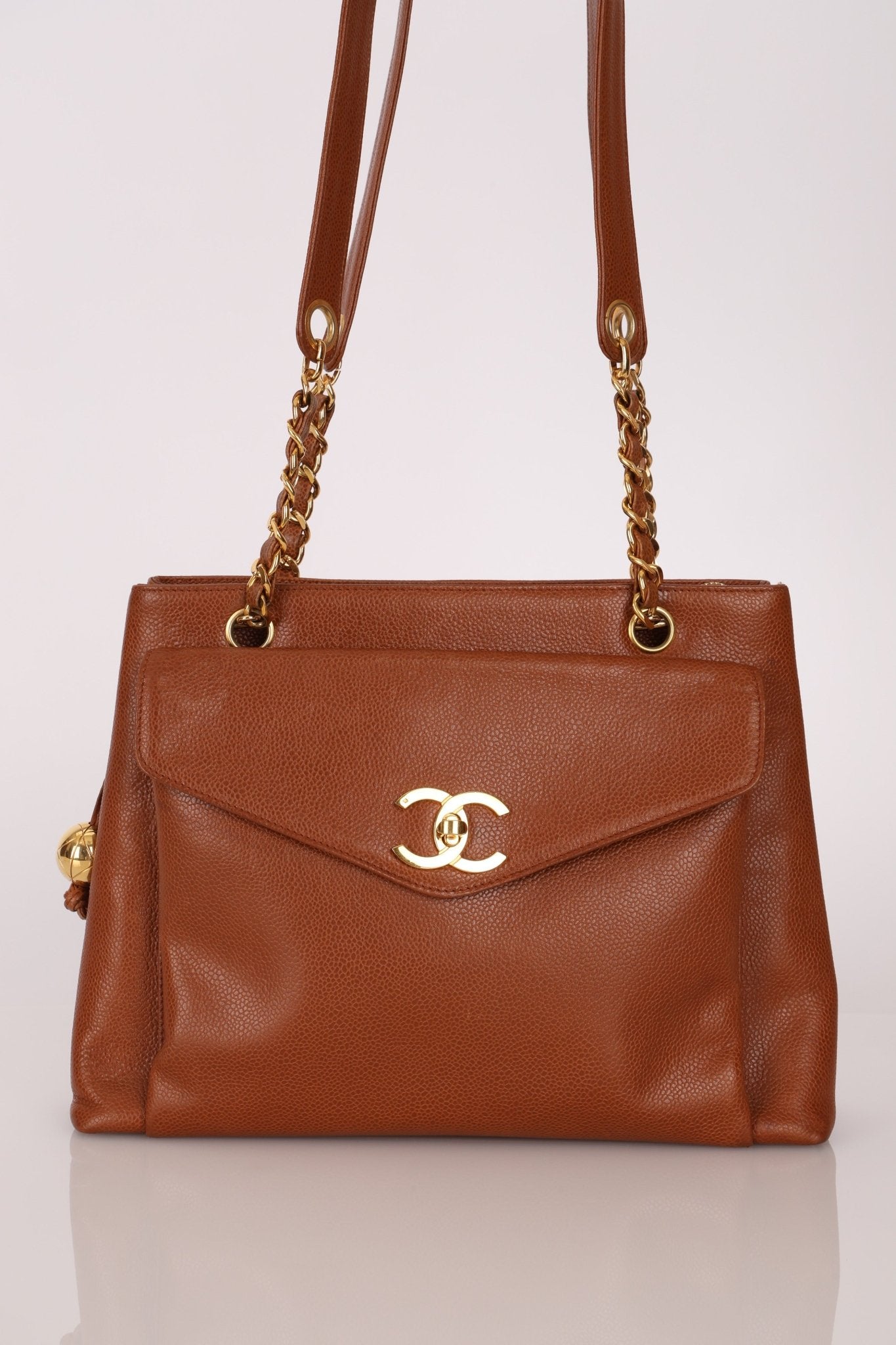 Chanel 1995 Chestnut Caviar Turnlock Pocket Tote 24K GP - FashioNica