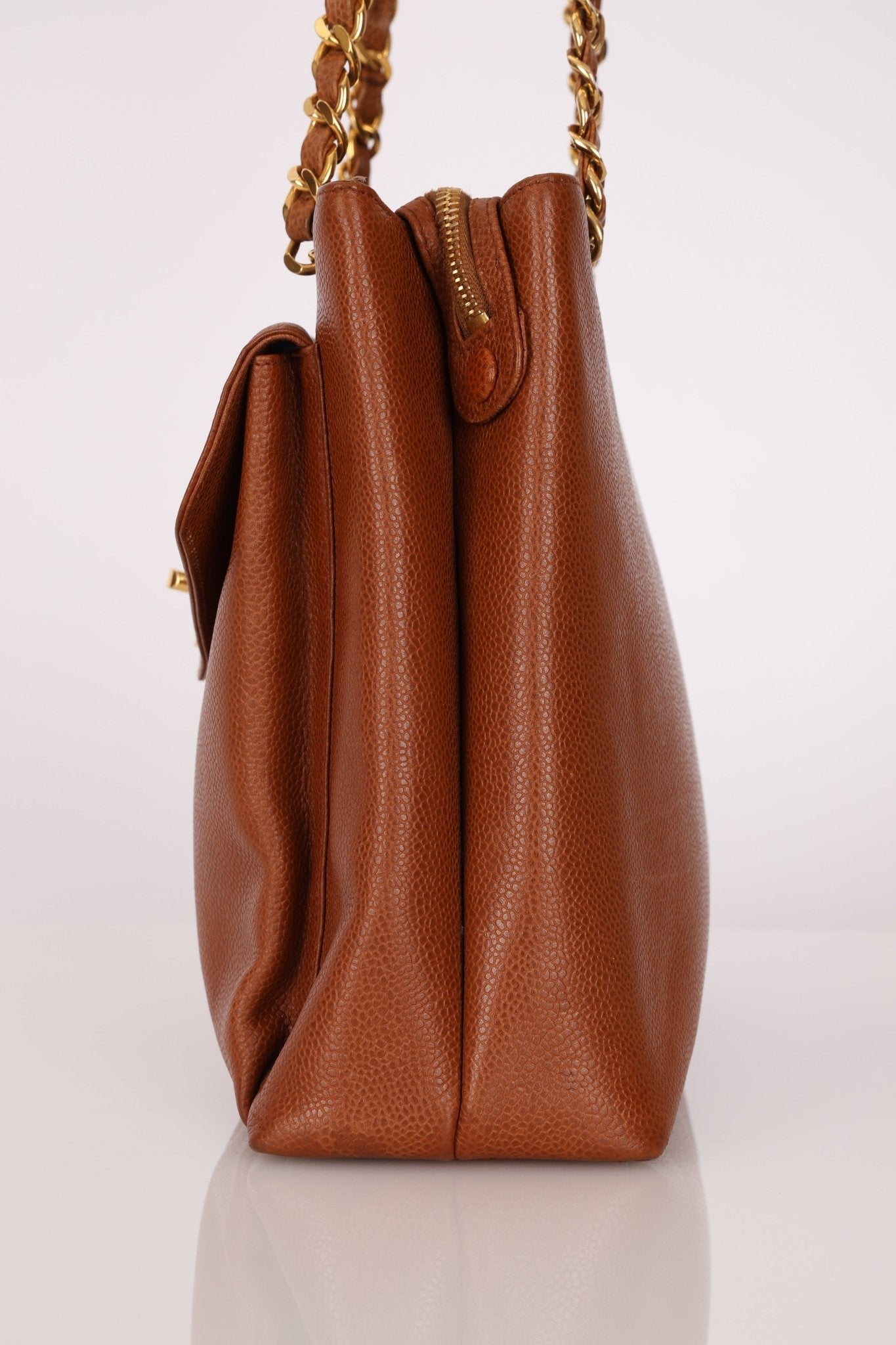 Chanel 1995 Chestnut Caviar Turnlock Pocket Tote 24K GP - FashioNica