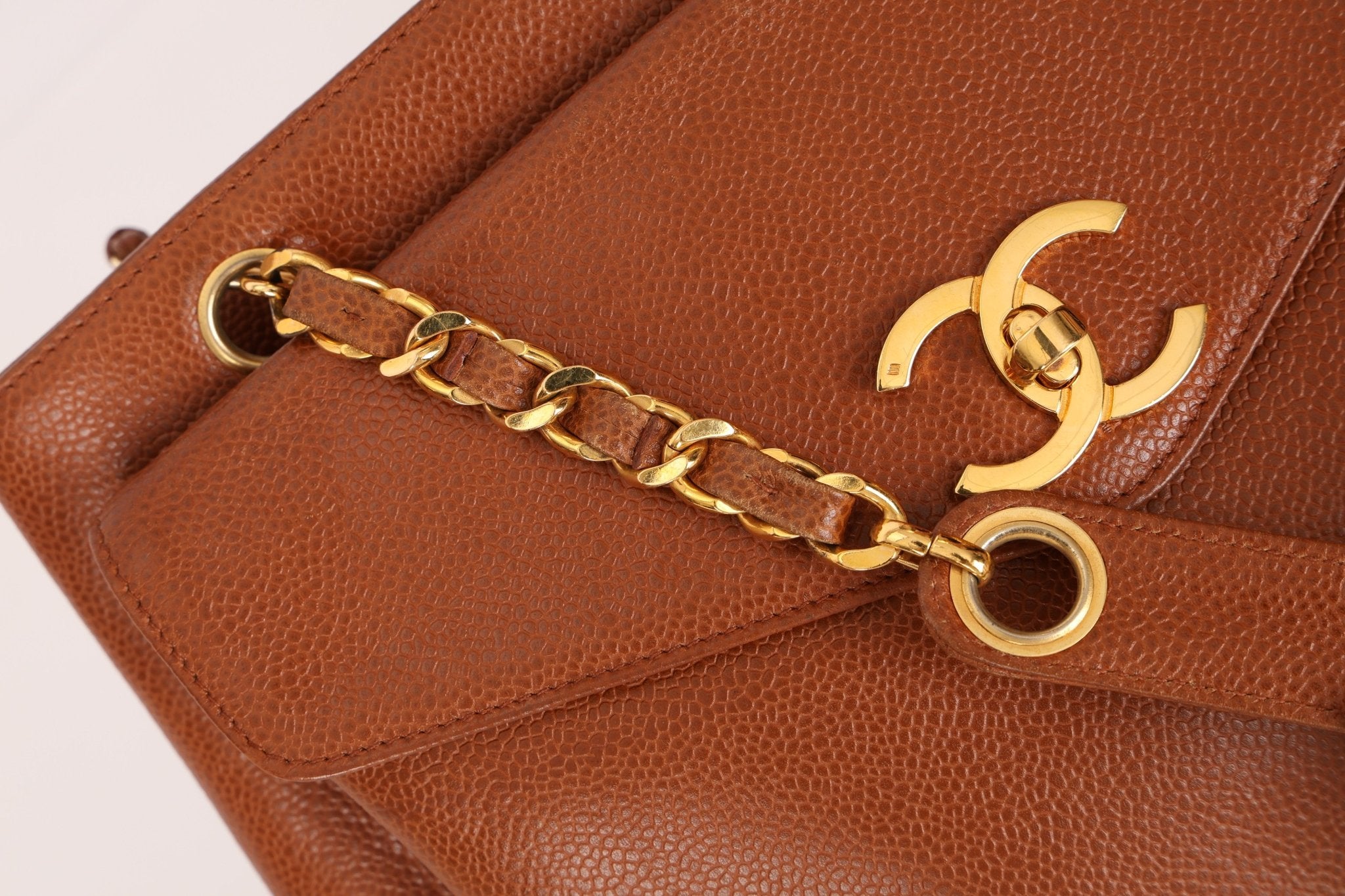 Chanel 1995 Chestnut Caviar Turnlock Pocket Tote 24K GP - FashioNica