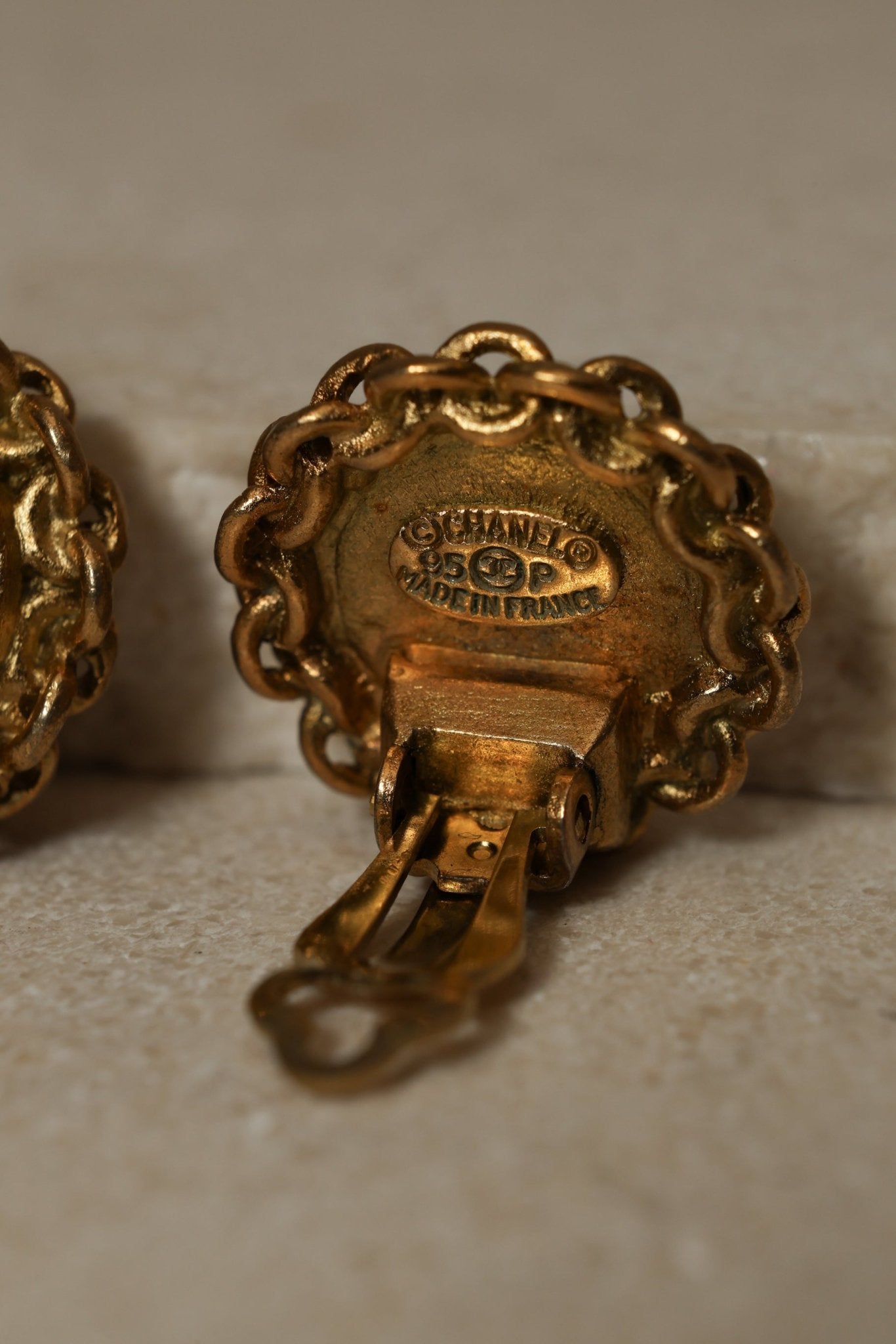 Chanel 1995 Mini Chain Around Logo Clip - On Earrings 24K GP - FashioNica