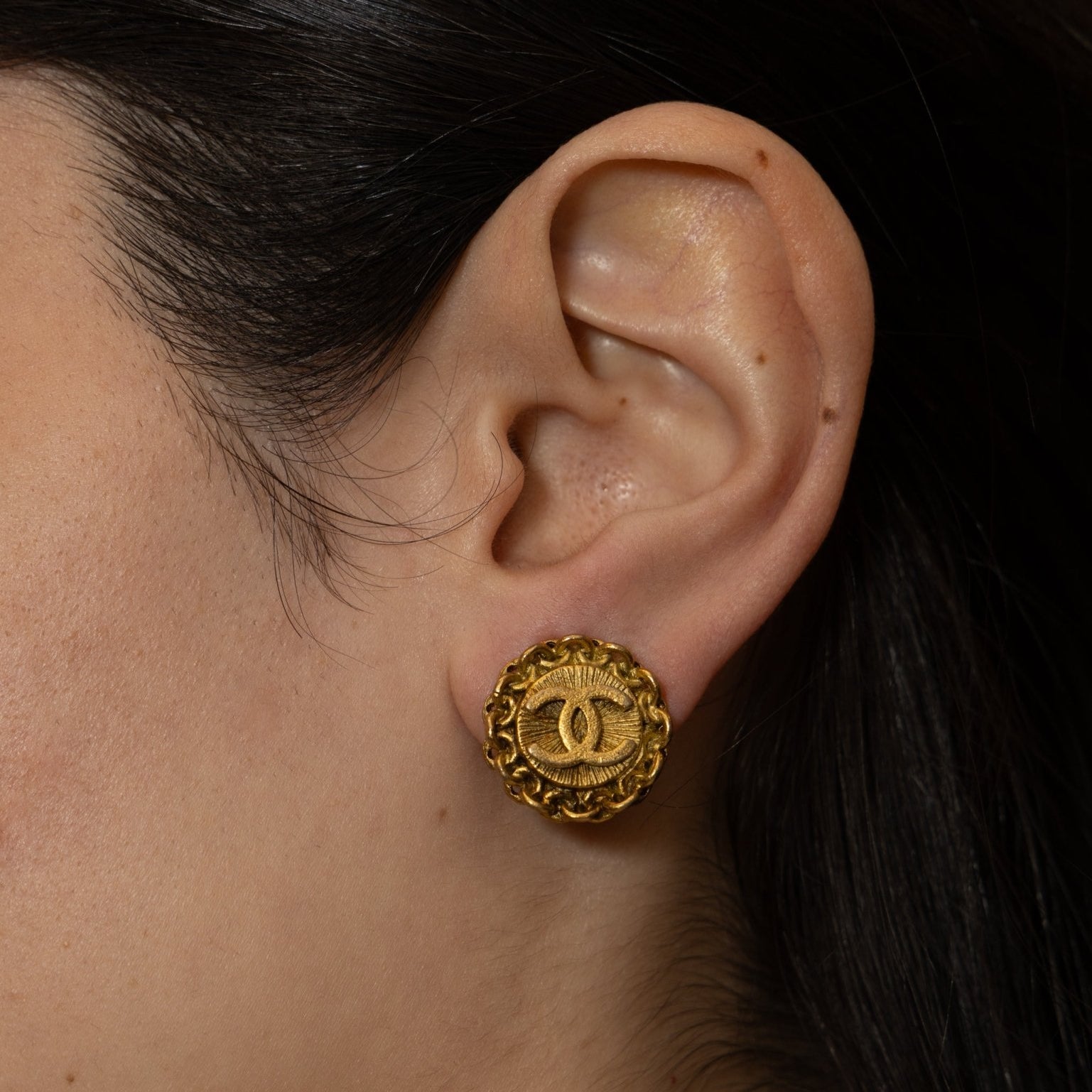 Chanel 1995 Mini Chain Around Logo Clip - On Earrings 24K GP - FashioNica