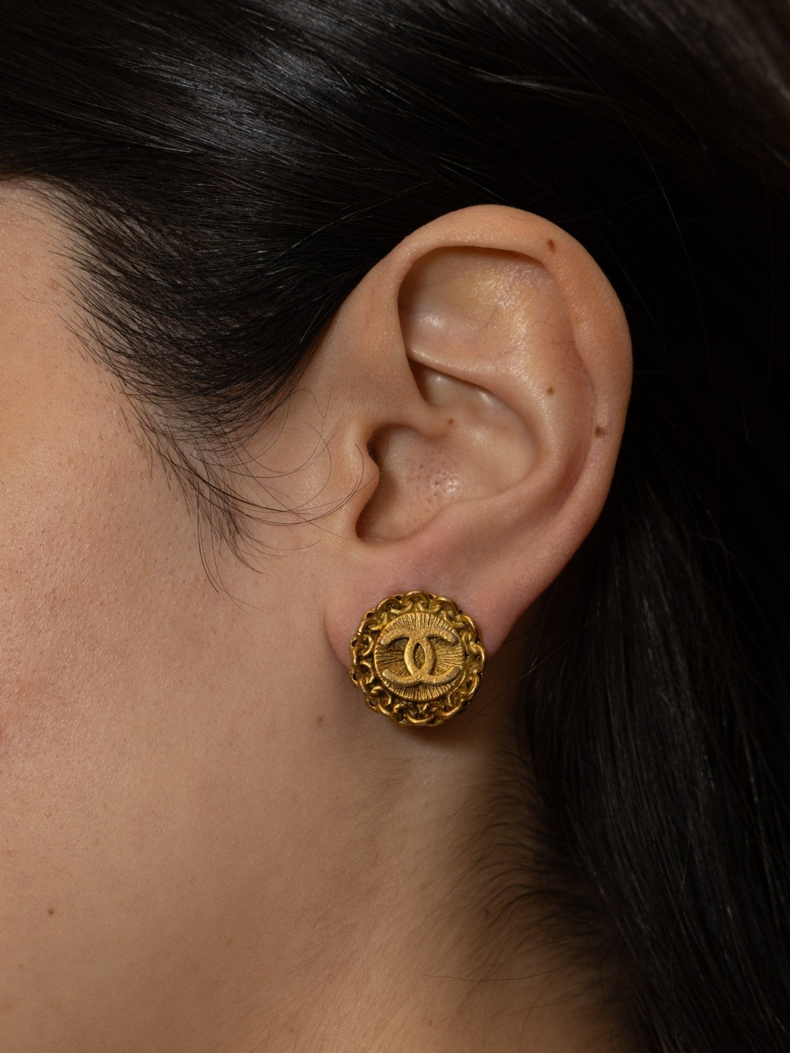 Chanel 1995 Mini Chain Around Logo Clip - On Earrings 24K GP - FashioNica