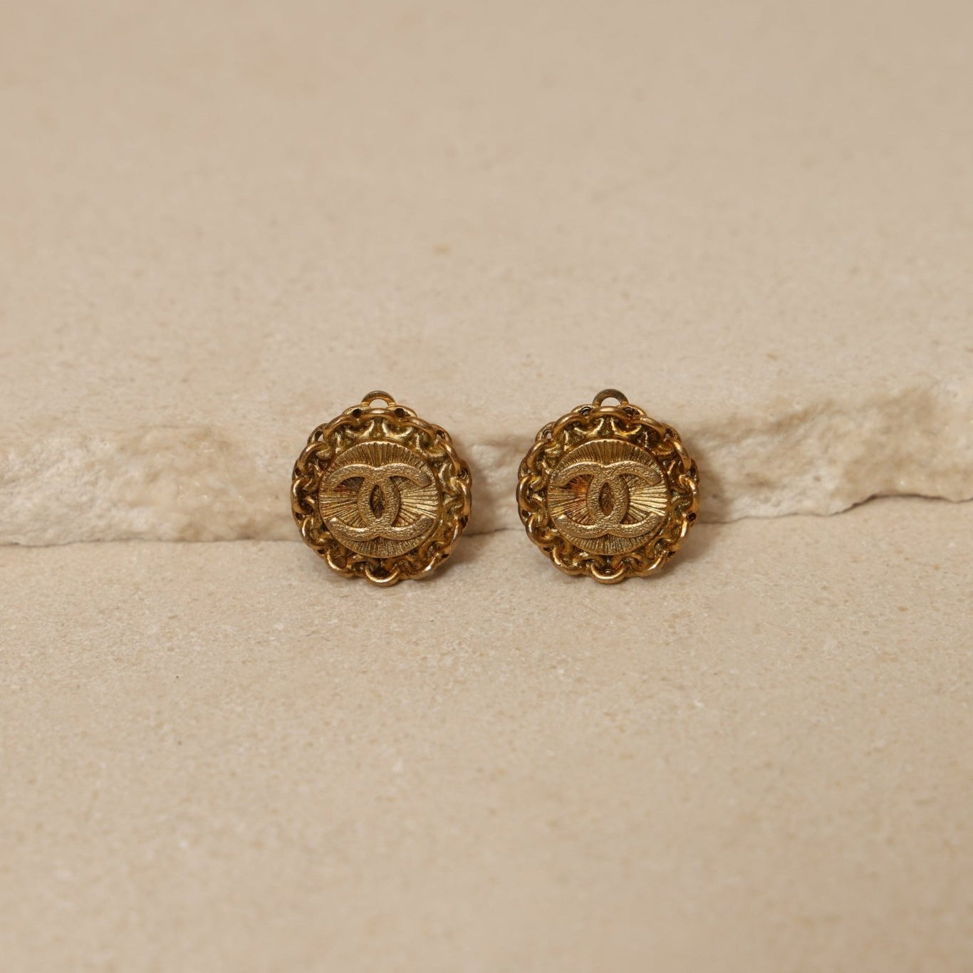 Chanel 1995 Mini Chain Around Logo Clip - On Earrings 24K GP - FashioNica
