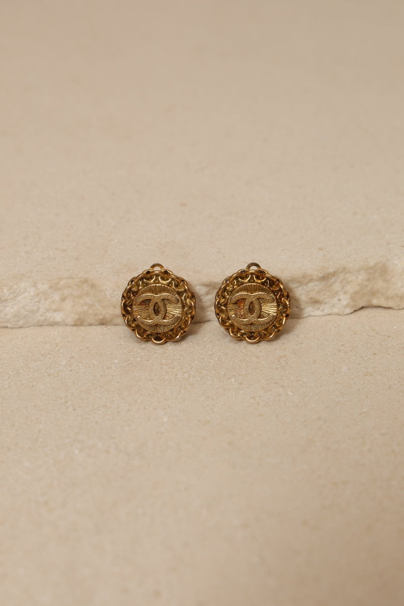Chanel 1995 Mini Chain Around Logo Clip - On Earrings 24K GP - FashioNica